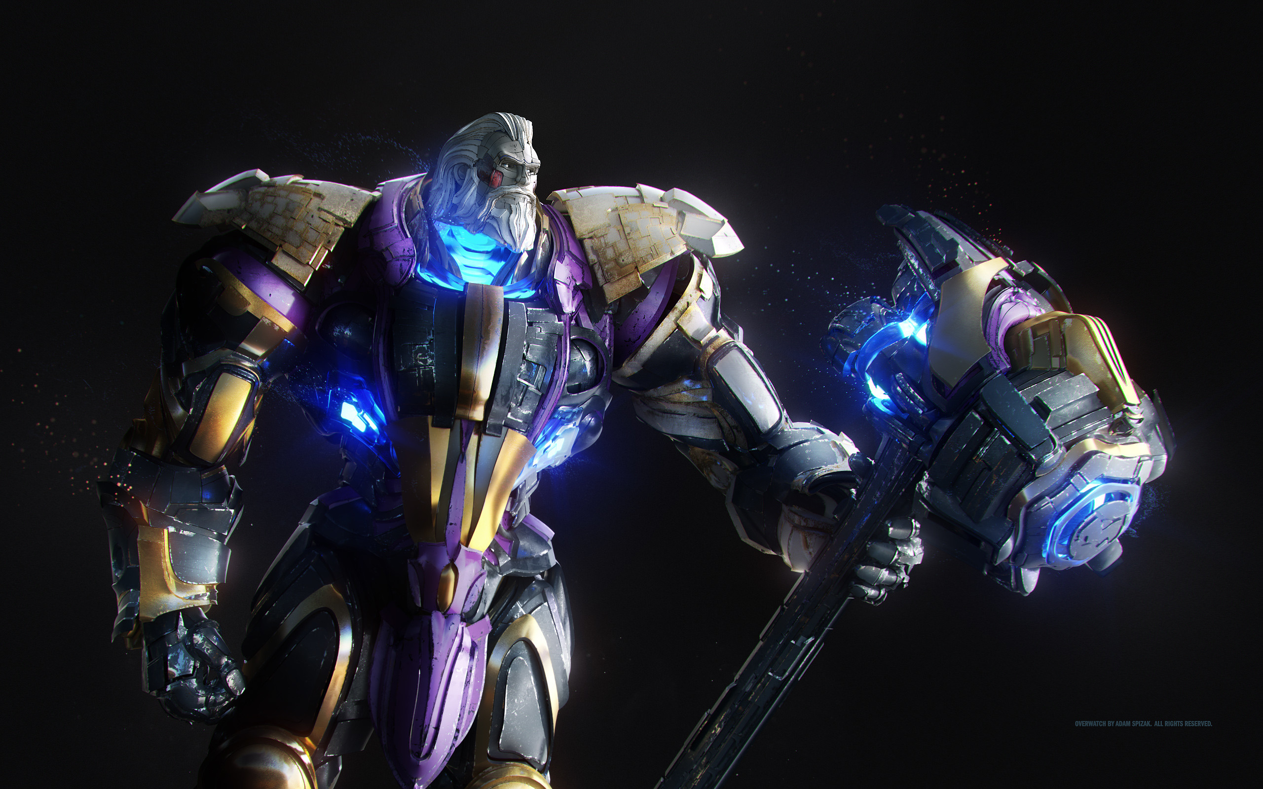 Overwatch, Reinhardt, Martello, Sfondo nero, 2K, wallpaper per PC