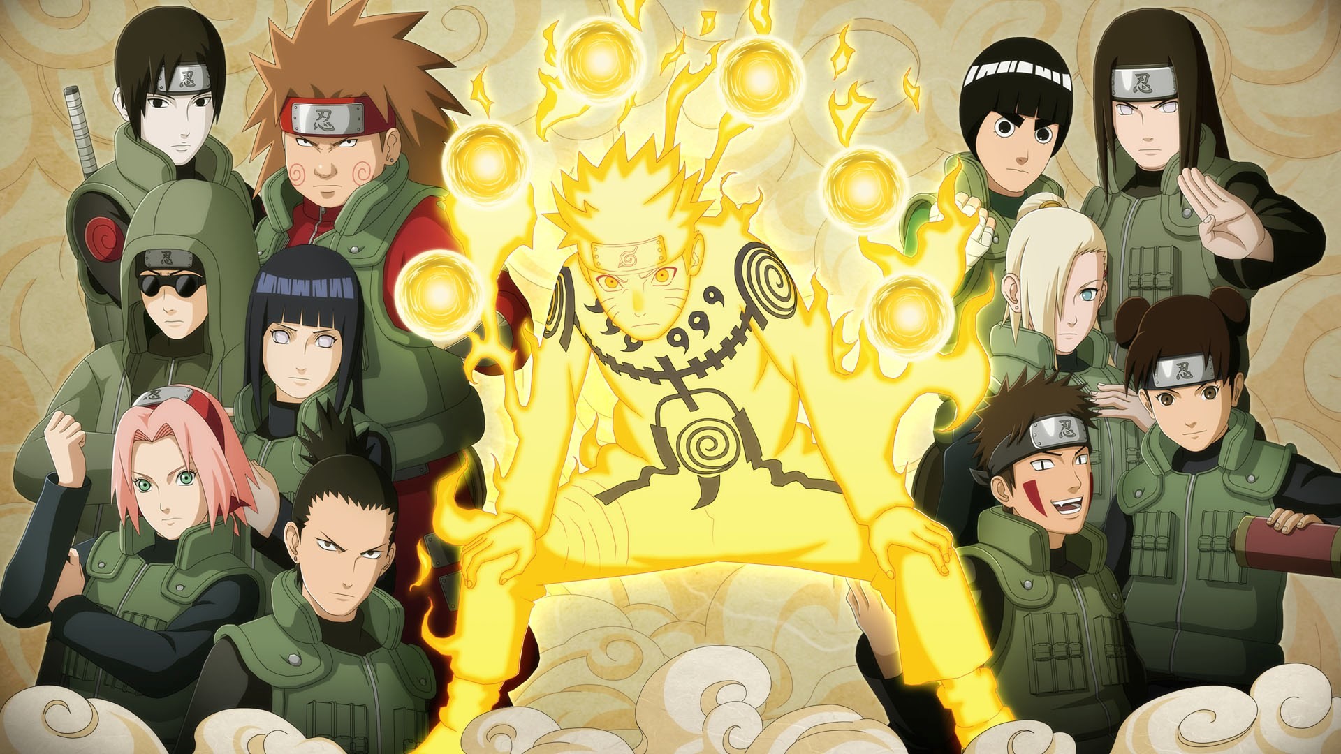 Naruto Uzumaki, Konoha 11, Hinata Hyuga, Rock Lee, Shikamaru Nara, sfondo desktop 1920x1080