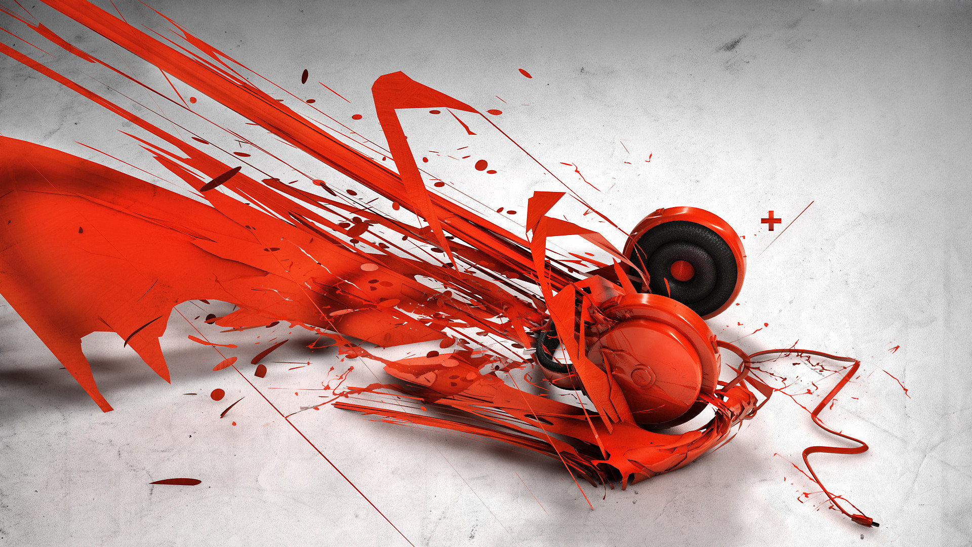 Cuffie rosse, Schizzi rossi, Sfondo bianco, 1920x1080, wallpaper desktop