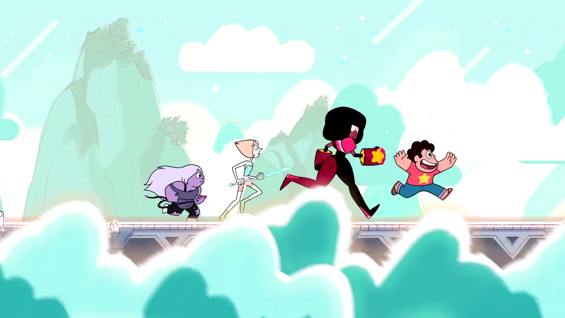 Steven, Garnet, Ametista, Perla, Steven Universe, Corsa, Full HD, sfondo Windows 11