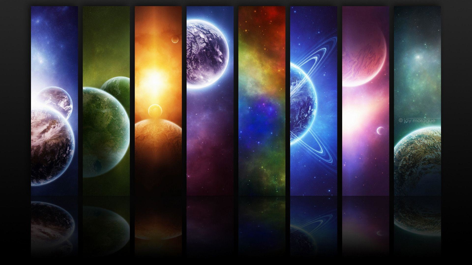Pianeti, Spazio, Collage, Colori vivaci, Full HD, sfondo Windows 11