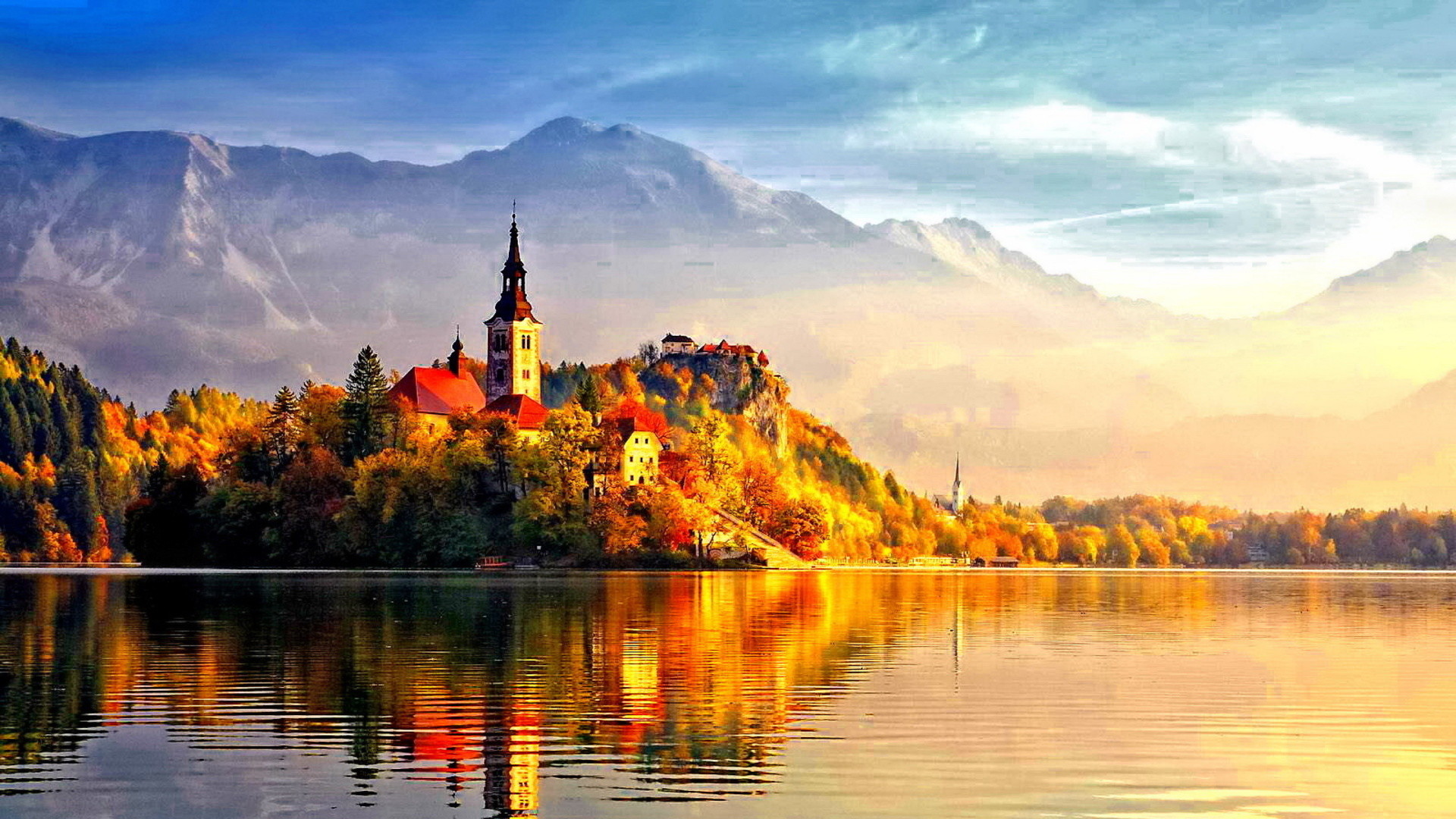 Lago di Bled, Bled, Slovenia, Chiesa sull'isola, Alpi Giulie, 1920x1080, wallpaper desktop