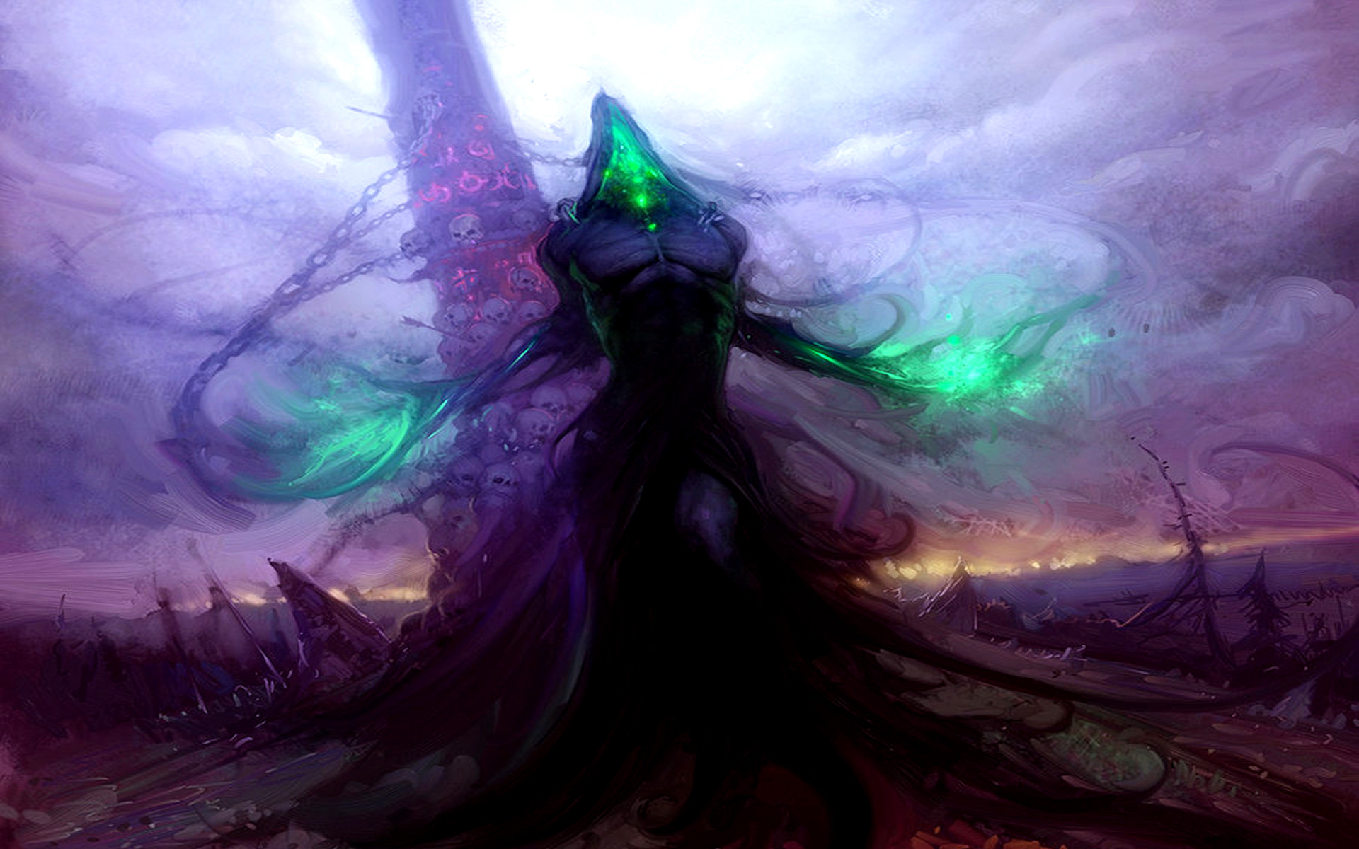 Stregone, Magia oscura, Energia verde, Dark fantasy, Viola, 1920x1200, sfondo per PC
