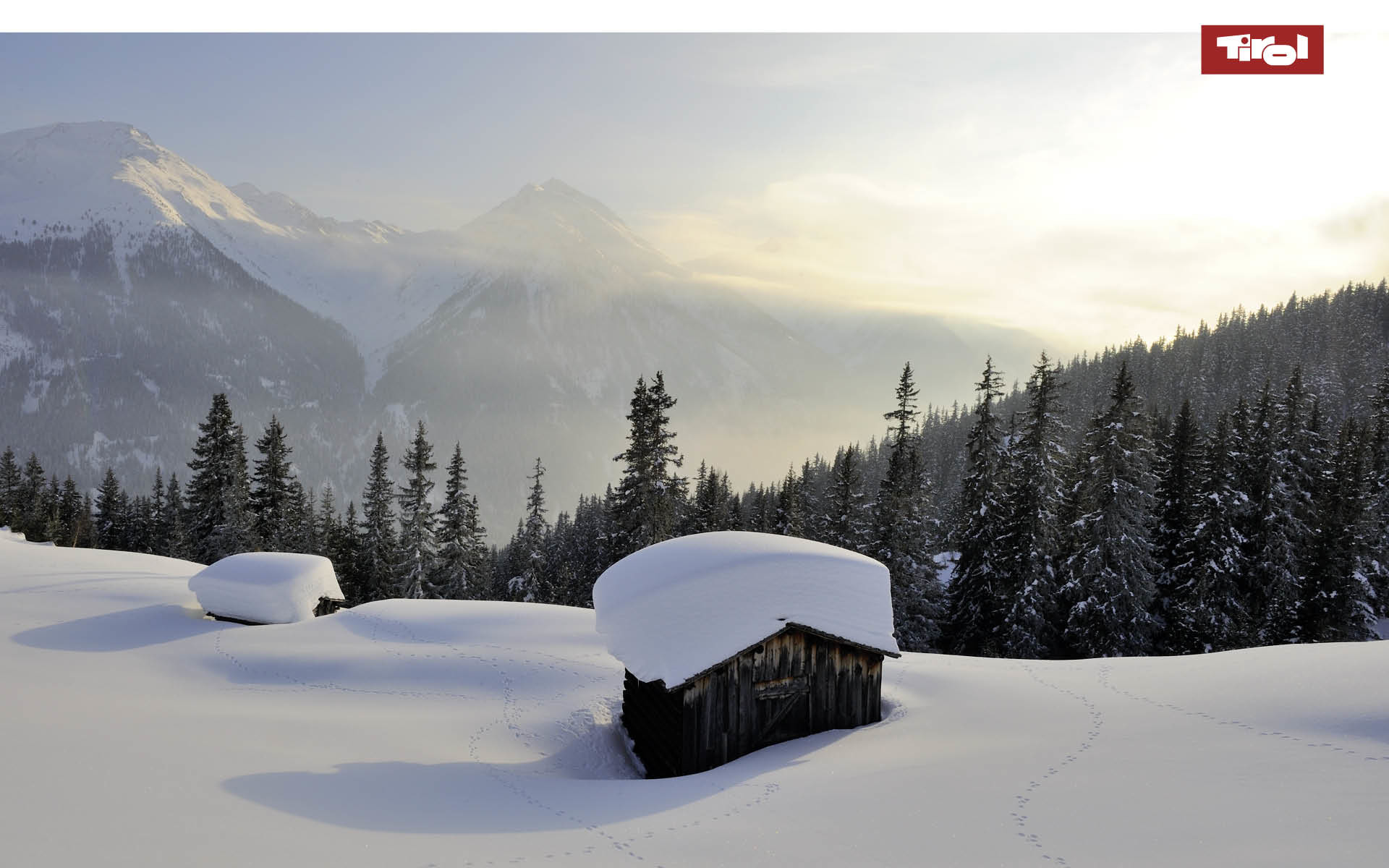 Tirolo, Baite, Alpi, Neve, 1920x1200, sfondo per PC