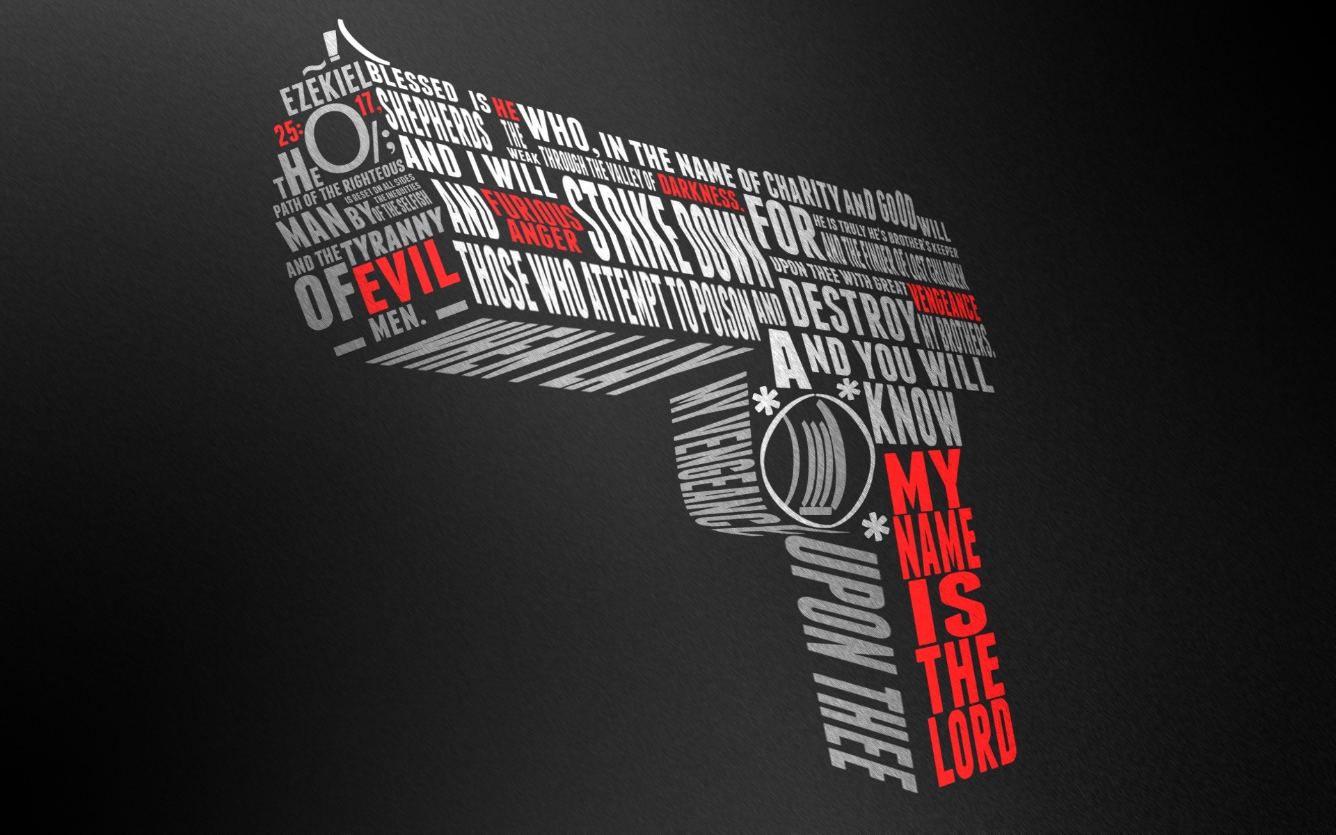 Ezechiele 25:17, Pulp Fiction, Tipografia, Pistola, 1920x1200, sfondo per PC