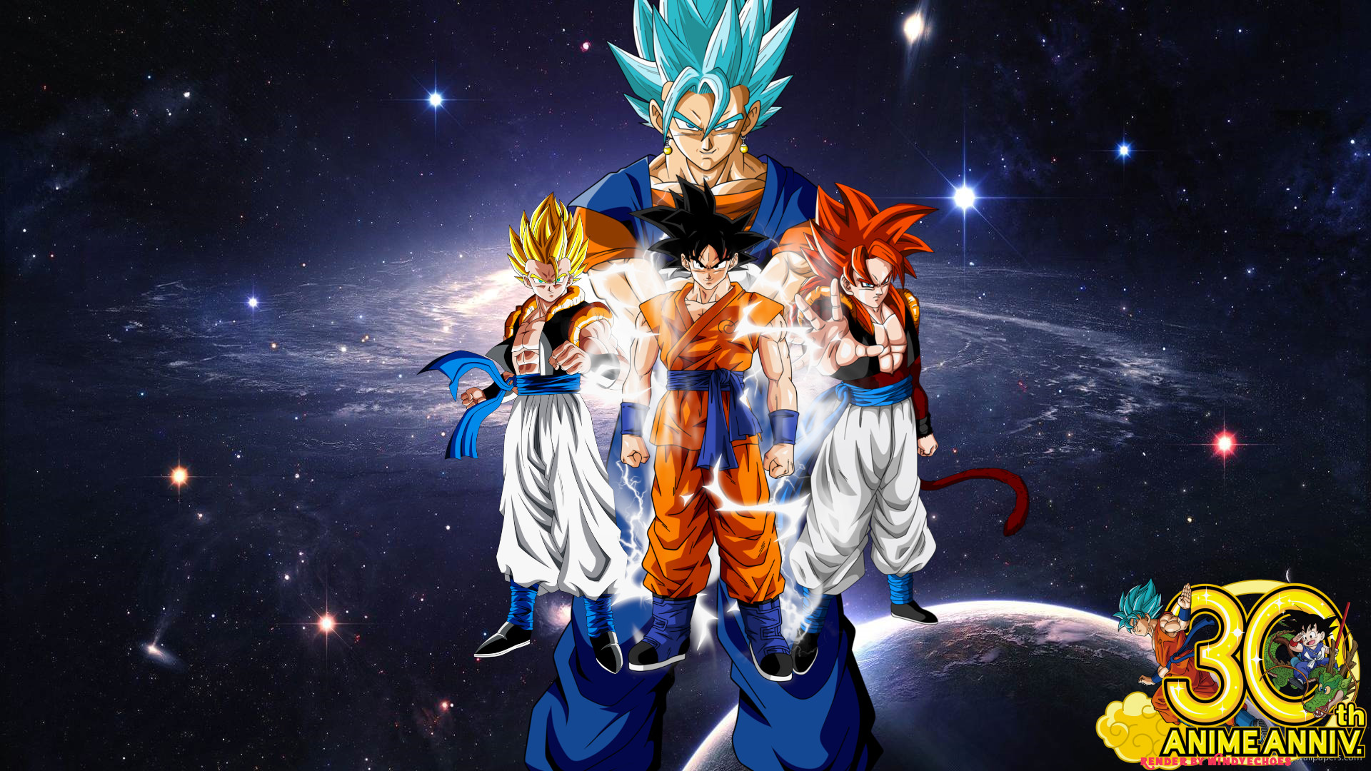Goku, Gogeta, Vegeth, Dragon Ball, 30º anniversario, Full HD, sfondo per PC