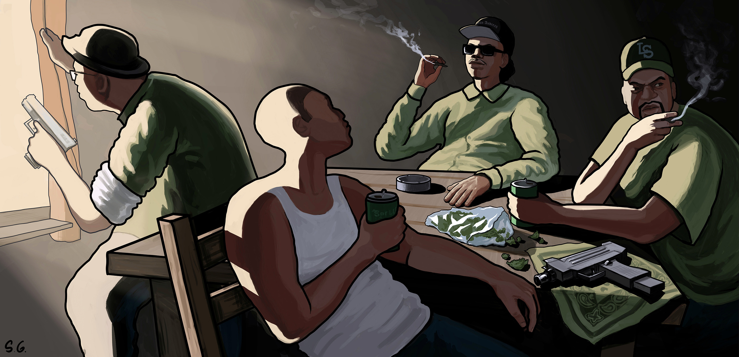 Grand Theft Auto: San Andreas, Carl Johnson, Gang, Illustrazione, sfondo desktop 2K