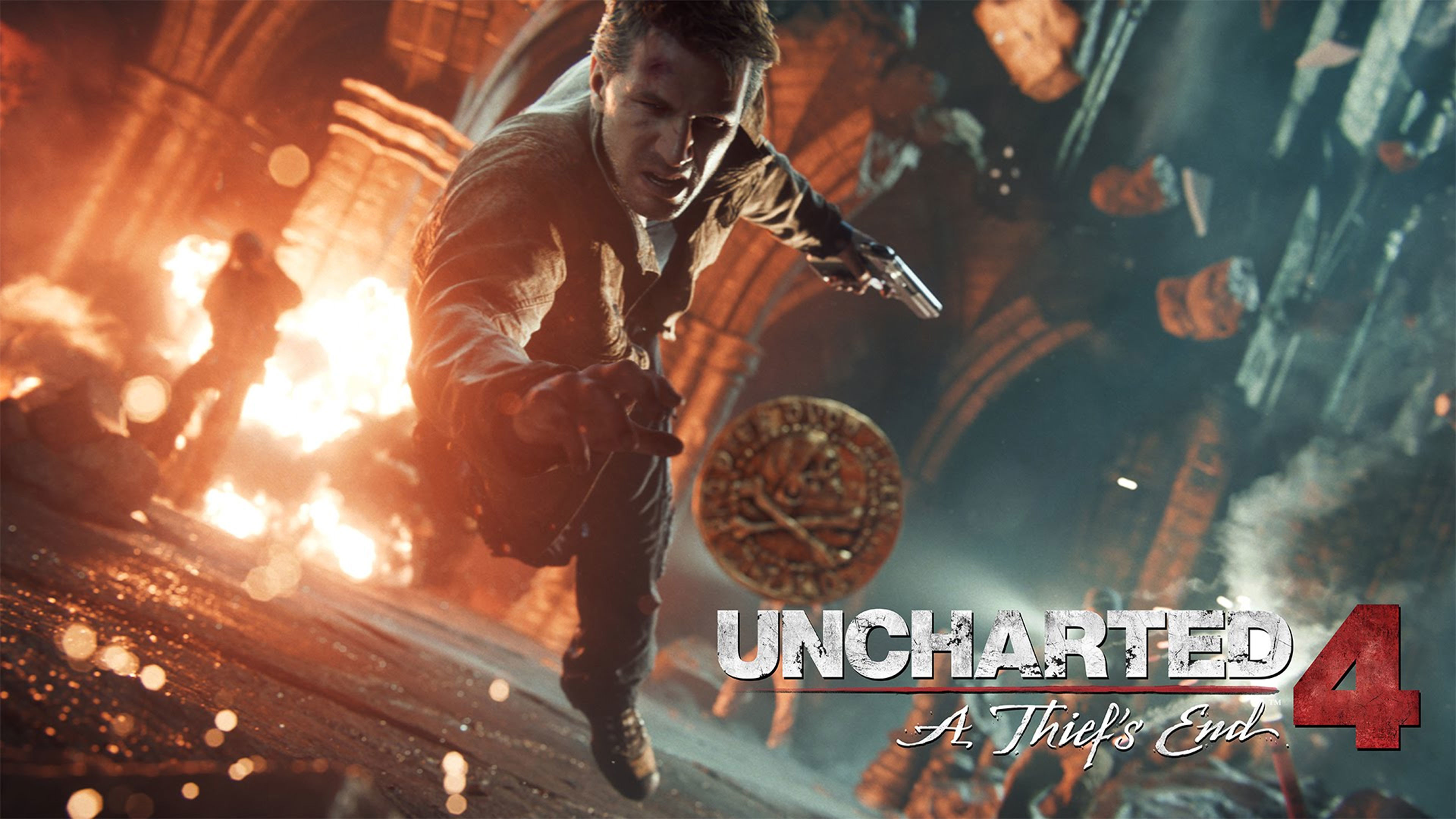 Nathan Drake, Uncharted 4: Fine di un ladro, Esplosione, Moneta, sfondo desktop 3840x2160