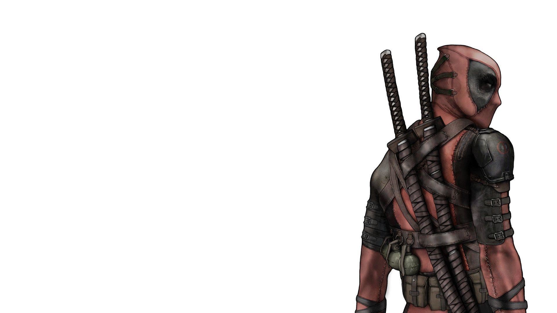 Deadpool, Katane, Sfondo bianco, Full HD, wallpaper per computer