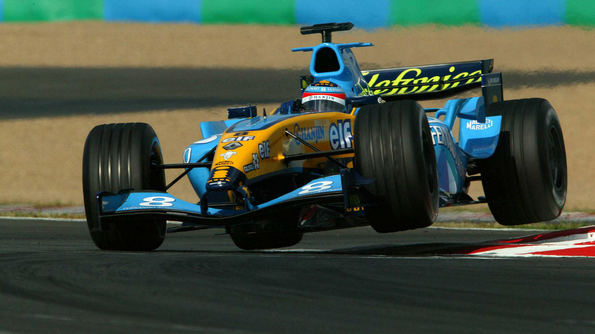 Renault R25, Fernando Alonso, Renault F1, Formula 1, Cordolo, Full HD, sfondo per portatile