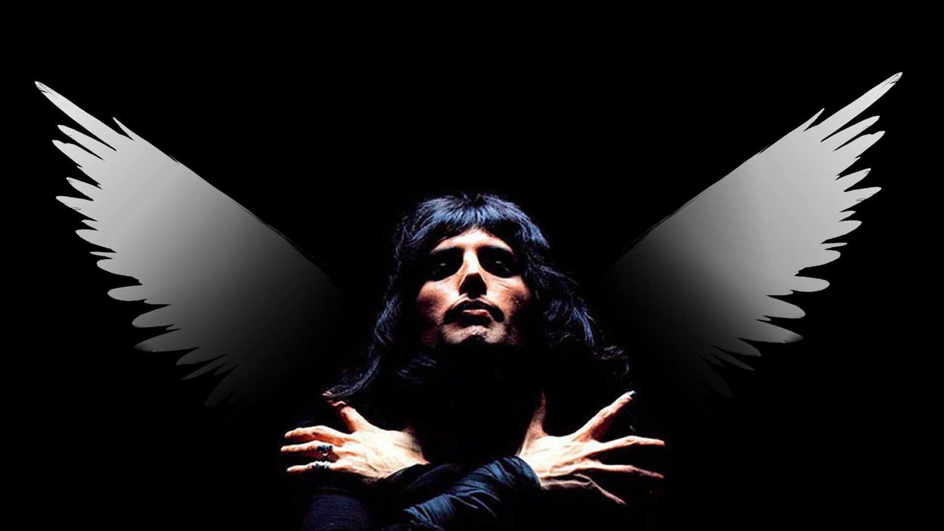 Freddie Mercury, Queen, Ali nere, Bohemian Rhapsody, Sfondo nero, wallpaper per portatile