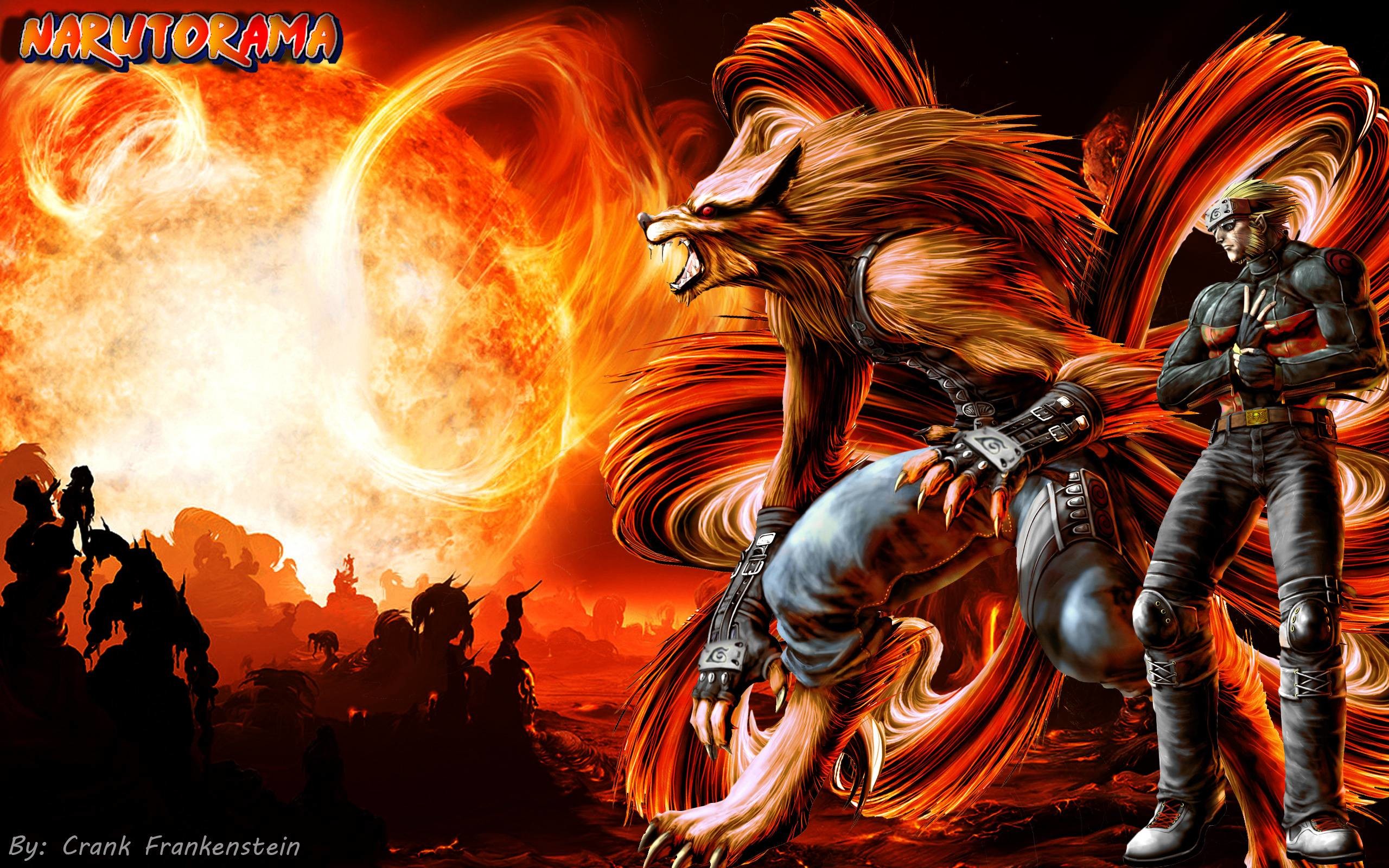 Kurama, Volpe a nove code, Fan art, Fuoco, 2K, sfondo per portatile