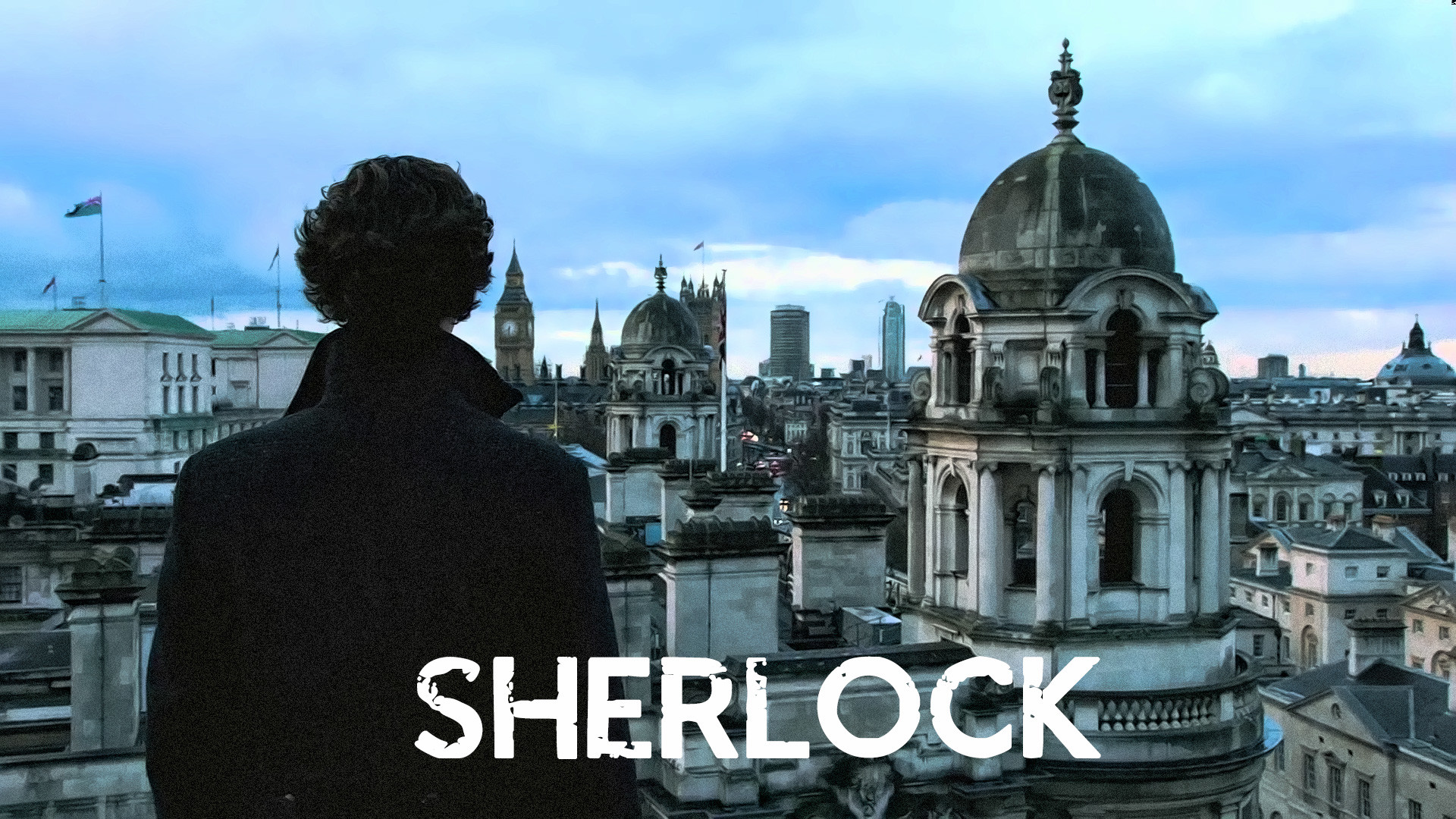 Sherlock, Sherlock Holmes, Londra, Tetti, Silhouette, 16:9 Full HD, sfondo widescreen