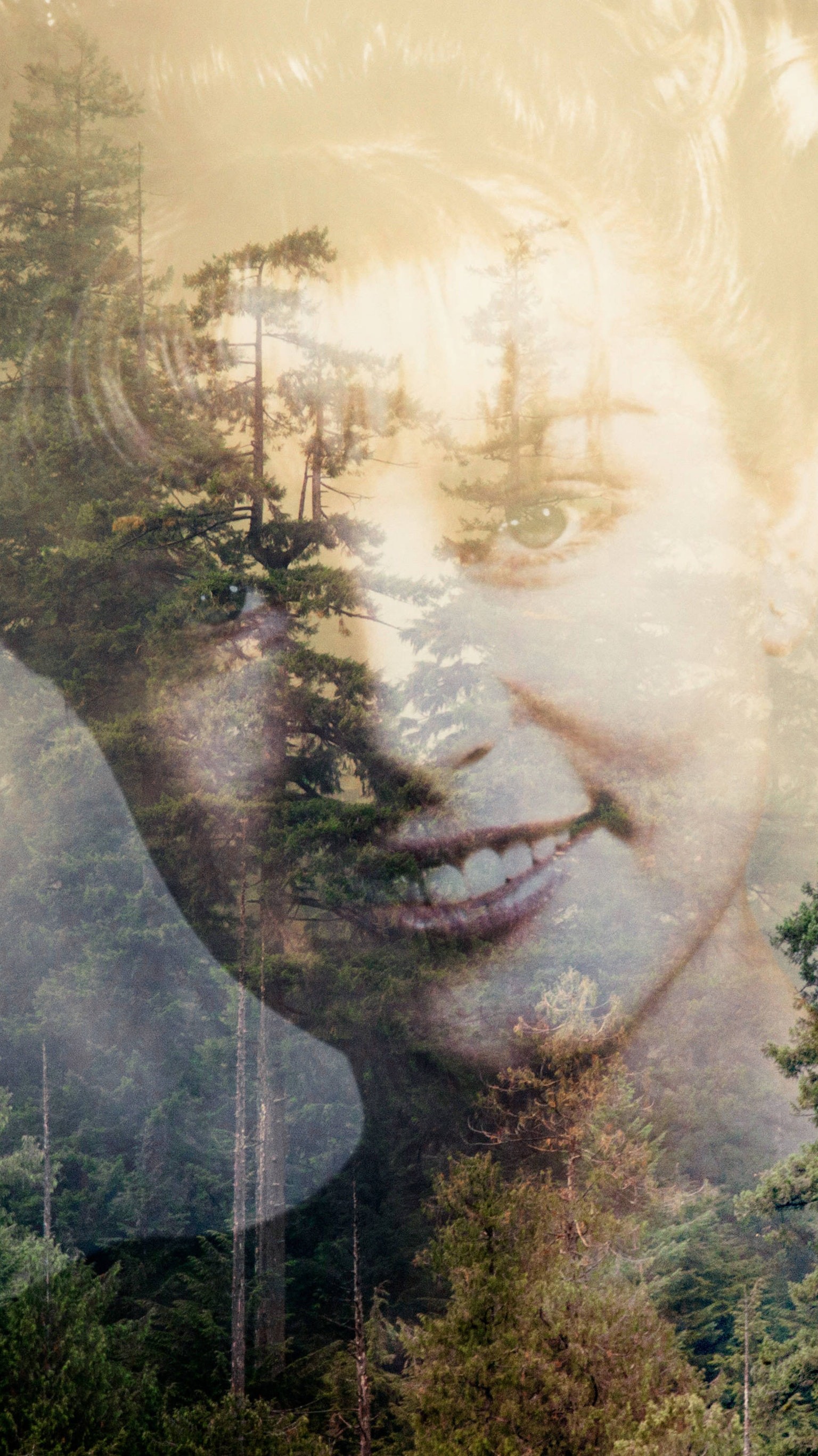 Laura Palmer, Sheryl Lee, Twin Peaks, Doppia esposizione, Foresta, sfondo iPhone QHD+