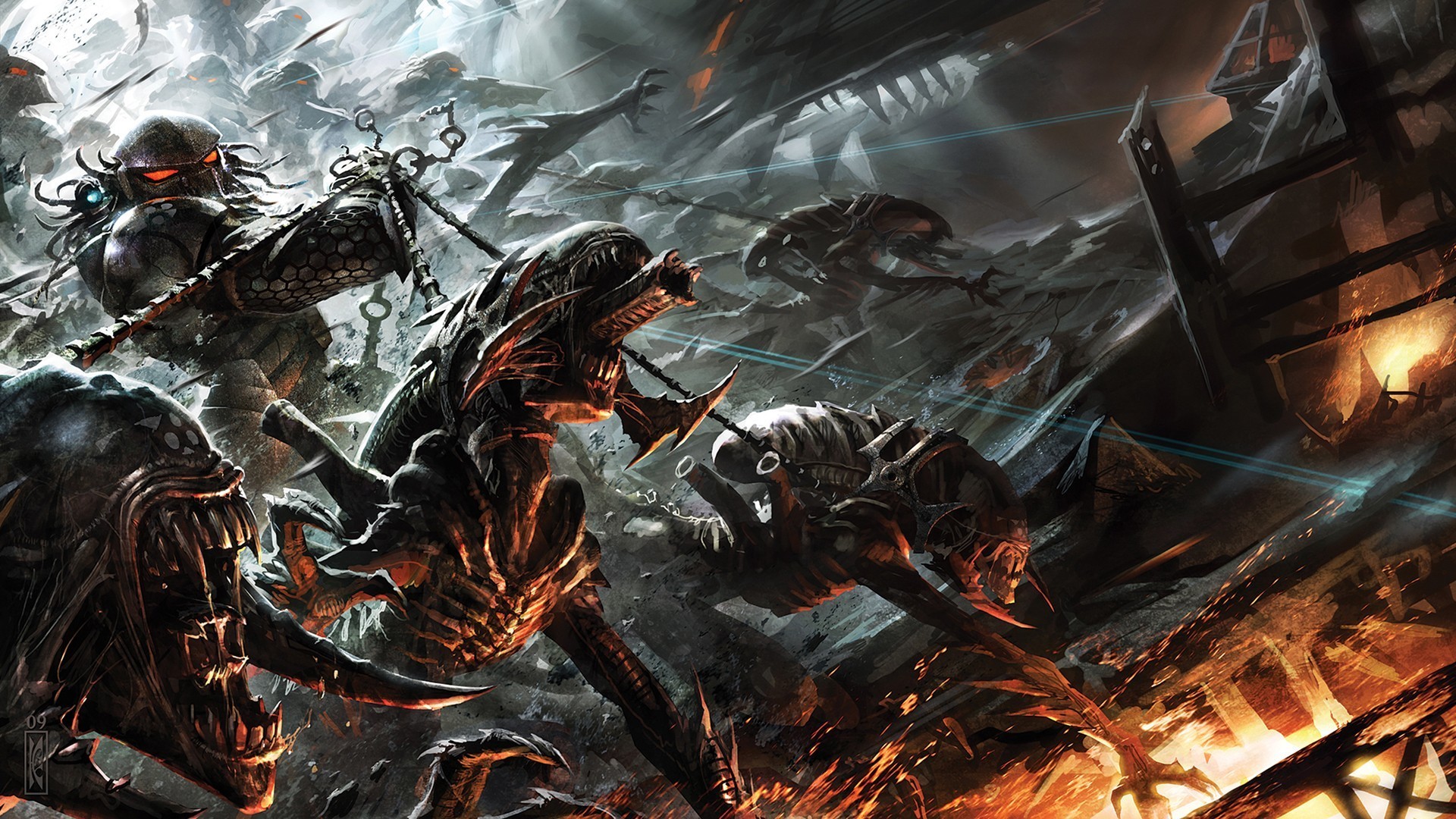 Alien vs. Predator, Xenomorfi, Predator, Battaglia, 1920x1080, wallpaper desktop