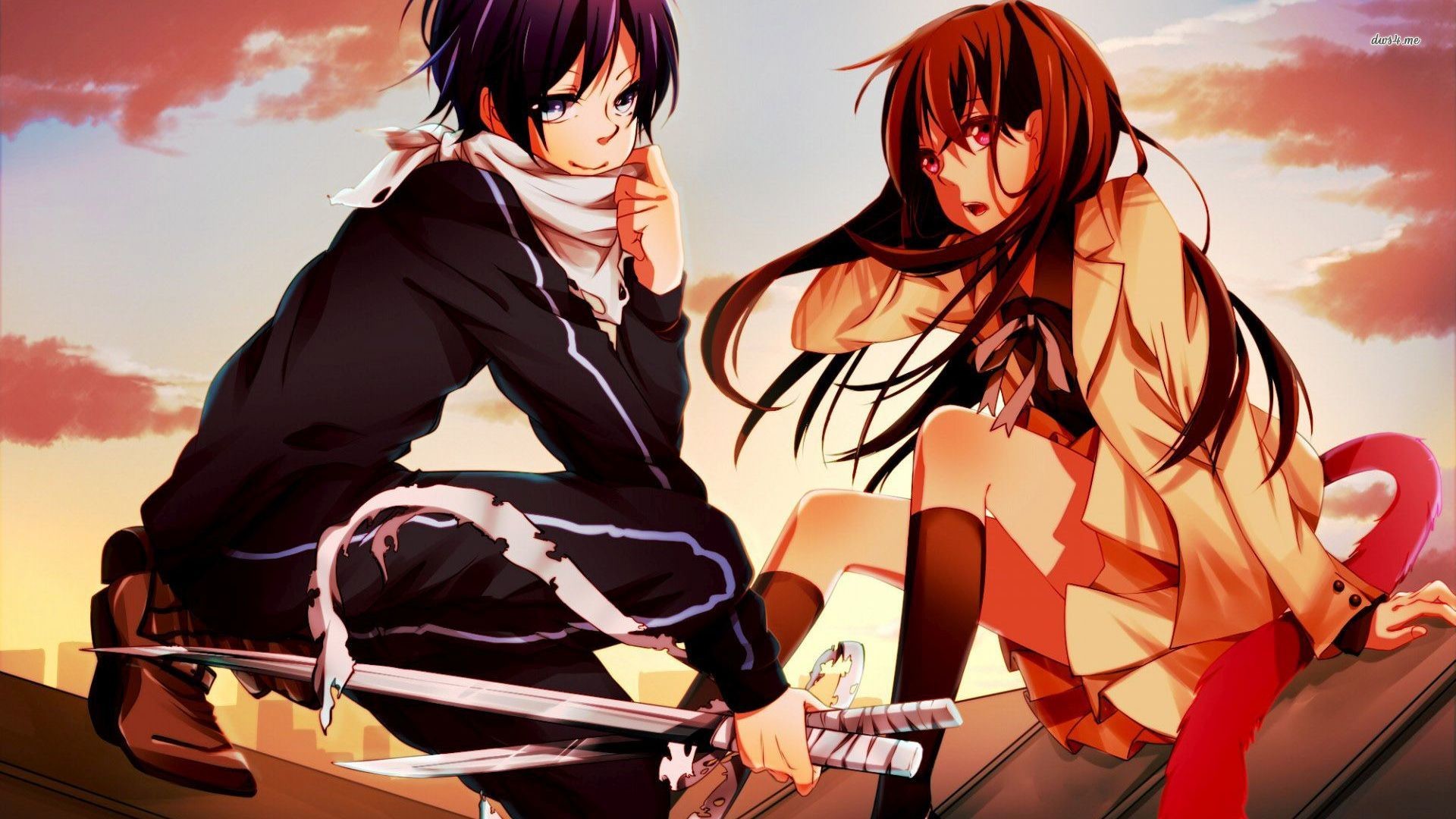 Yato, Hiyori Iki, Noragami, Spada, Tramonto, Full HD, sfondo desktop