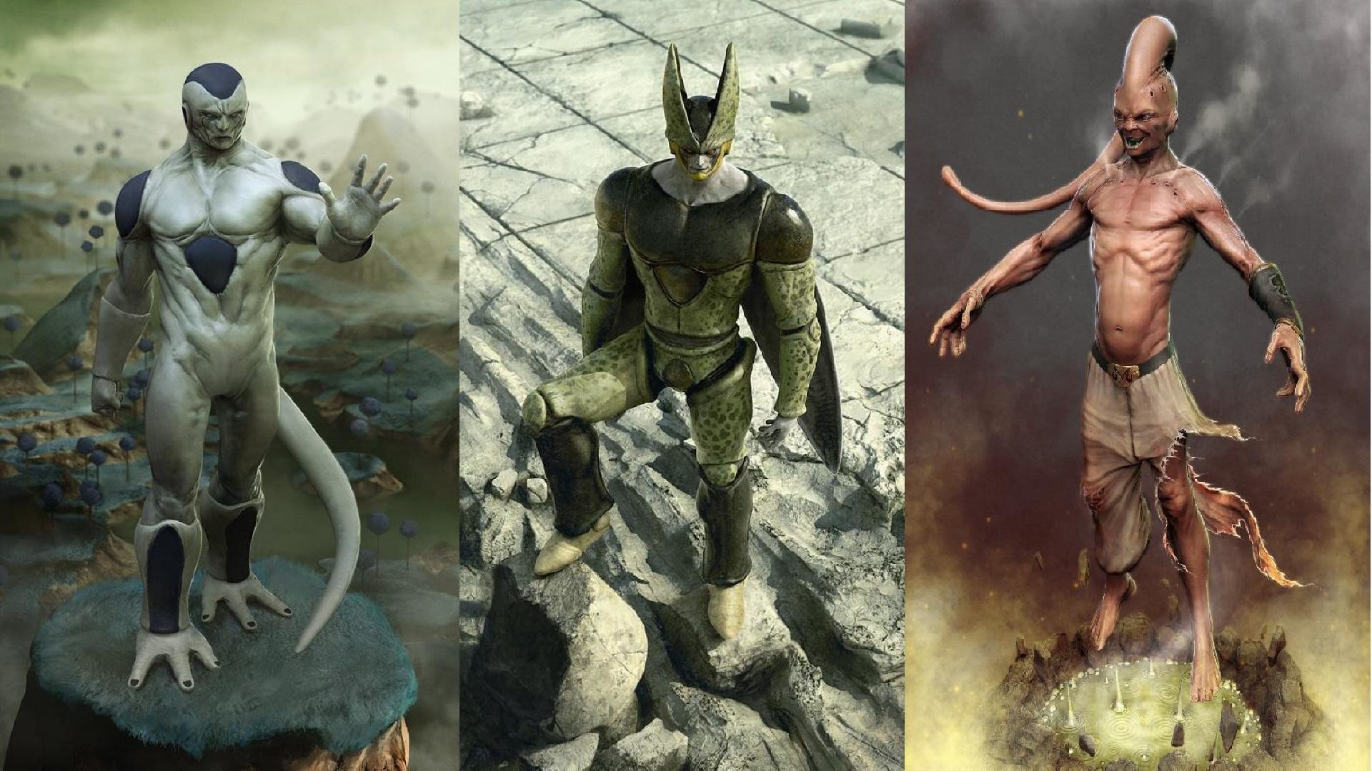Freezer, Cell, Majin Bu, Dragon Ball Z, Arte 3D realistica, Full HD, sfondo per portatile