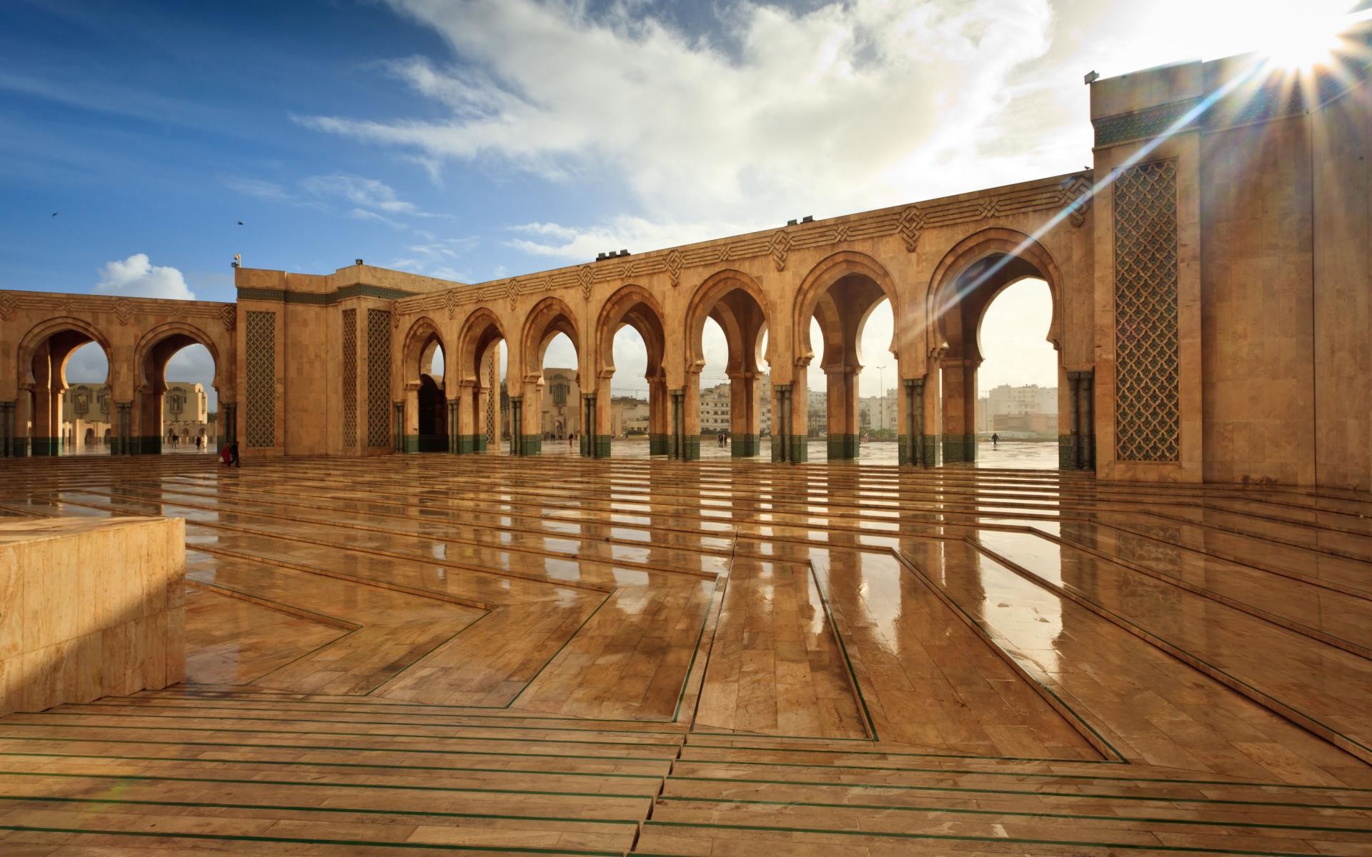 Moschea di Hassan II, Casablanca, Marocco, Archi, Piazza, 16:10 Full HD, sfondo widescreen