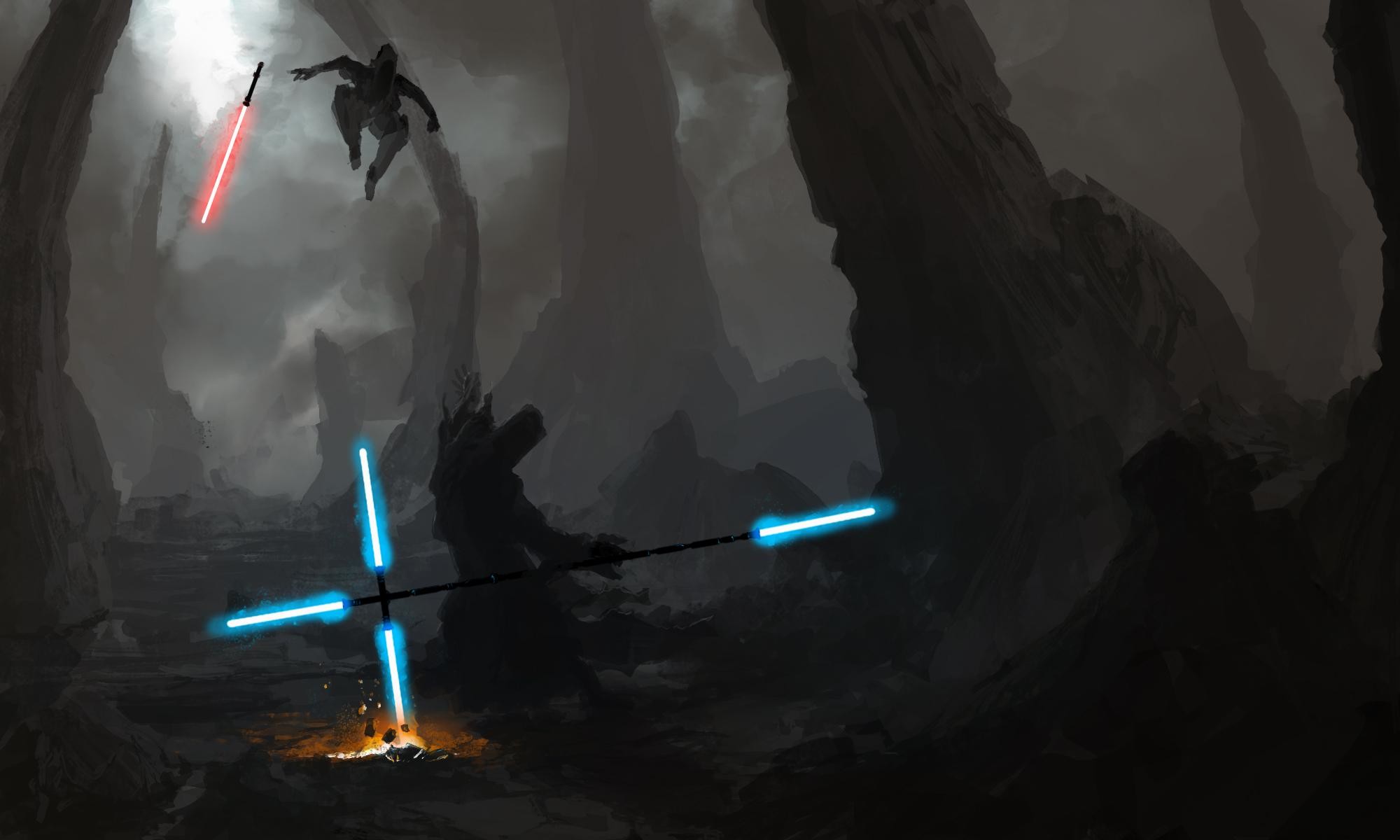 Star Wars, Spade laser, Duello, Grotta, Full HD, sfondo per portatile
