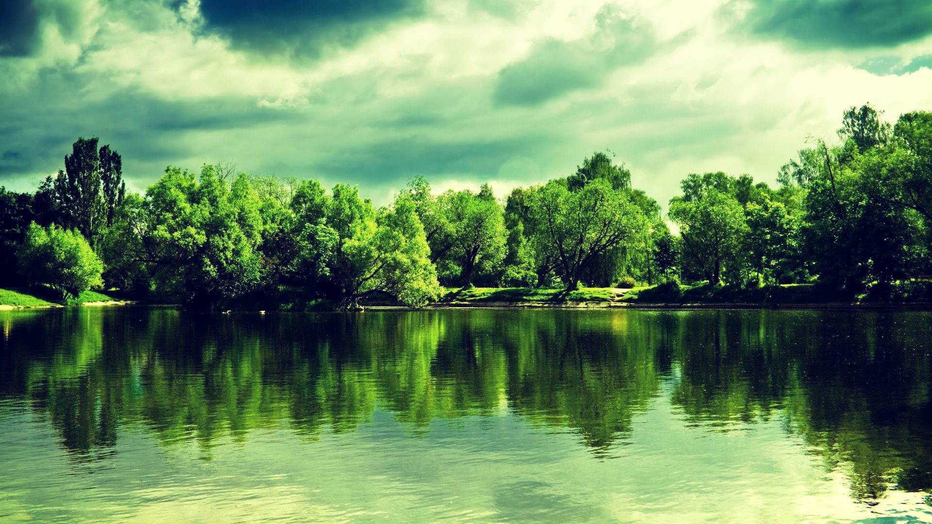 Lago, Alberi verdi, Riflesso, 1920x1080, immagine di sfondo