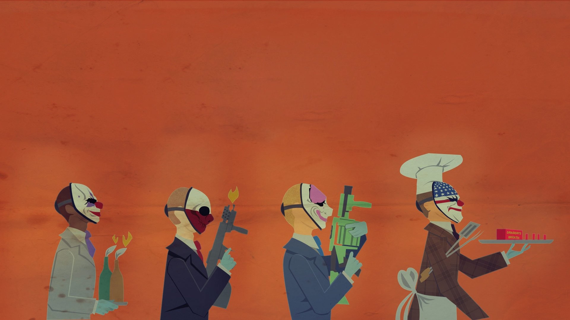 Payday Gang, Payday 2, Minimalista, Arancione, 16:9 Full HD, sfondo widescreen