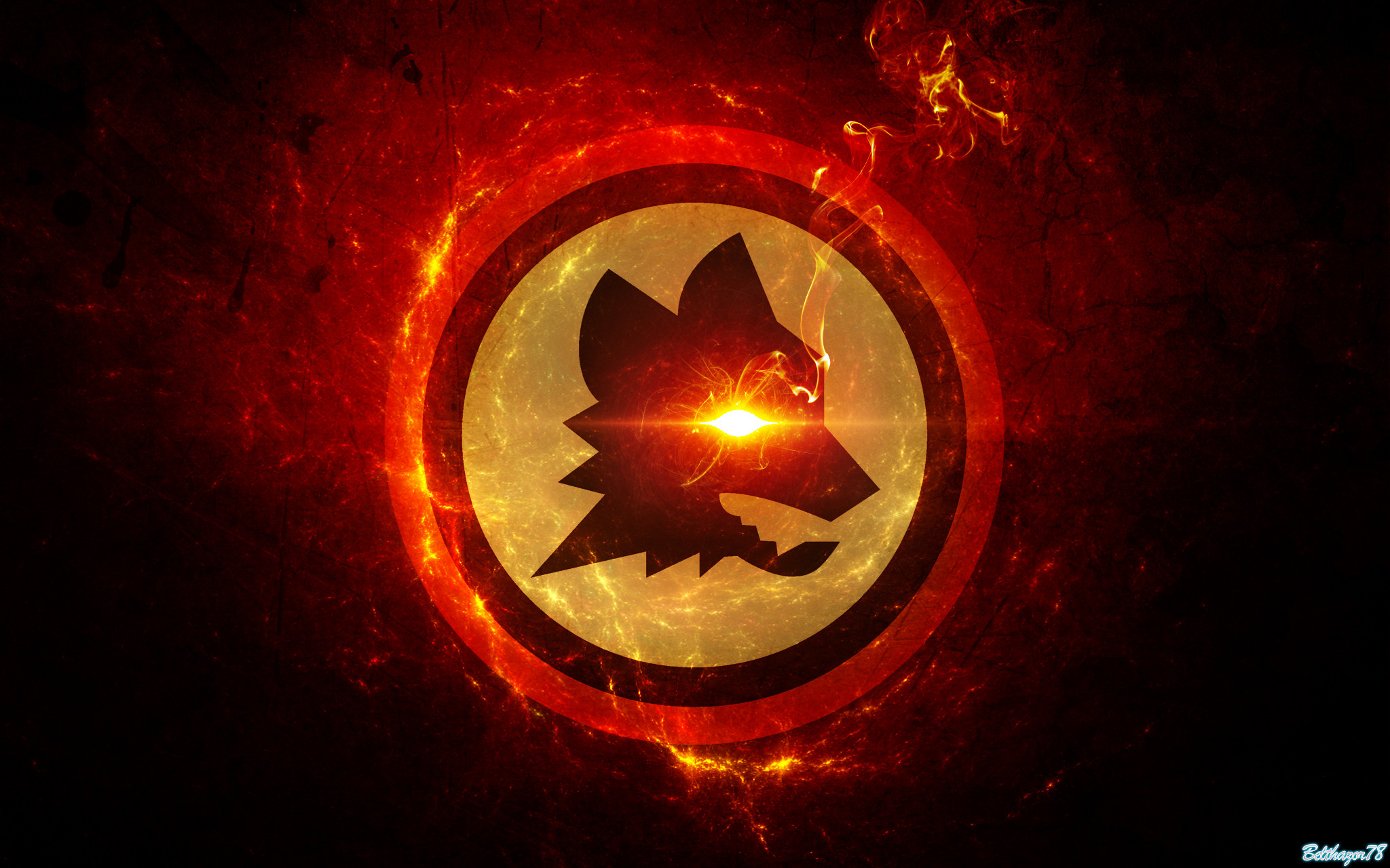 Lupetto, AS Roma, Fuoco, Sfondo nero, Full HD, wallpaper per computer