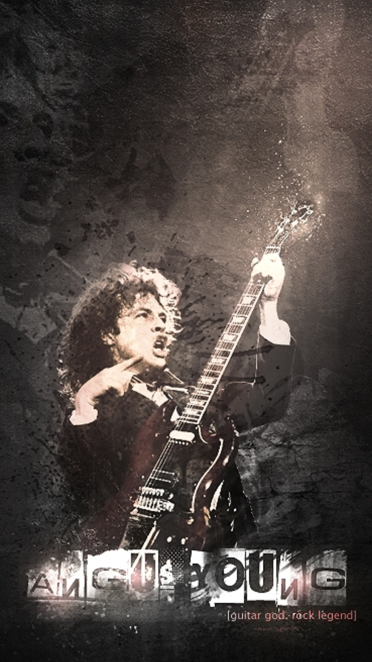 Angus Young, AC/DC, Chitarra, Seppia, 1242x2208, schermata di blocco iPhone