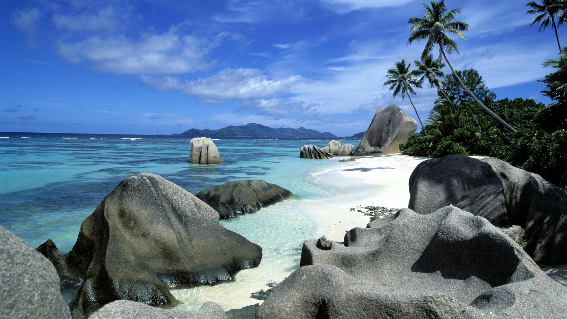 Anse Source d'Argent, La Digue, Seychelles, Spiaggia, Massi di granito, sfondo widescreen Full HD