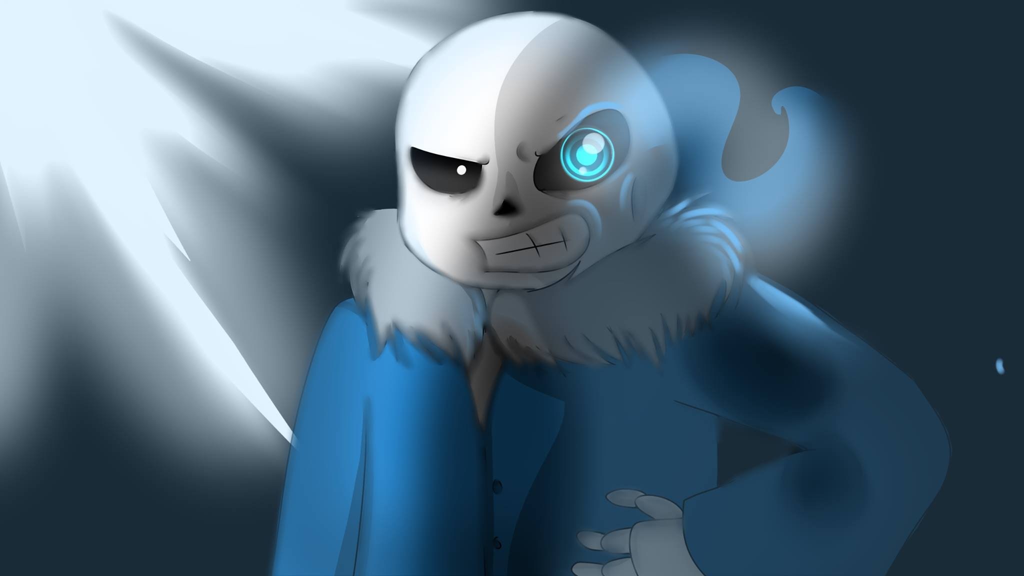 Sans, Undertale, Occhio blu, Fan art, Blu, Full HD, sfondo desktop