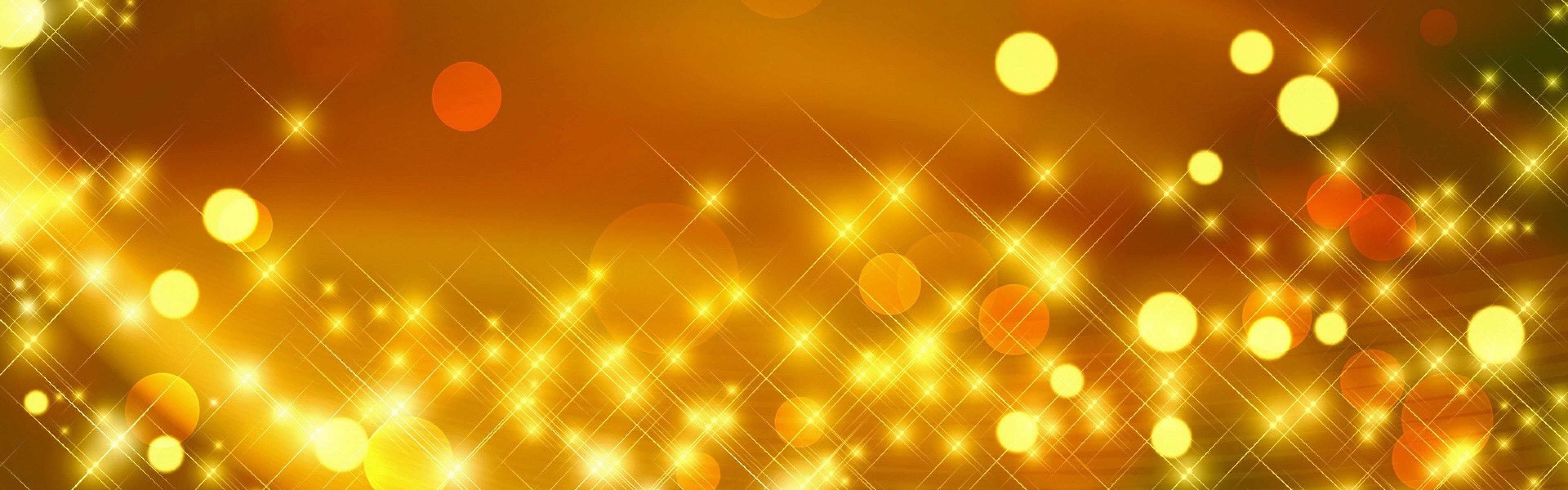 Luci dorate, Bokeh, Scintille, doppio schermo, sfondo Full HD