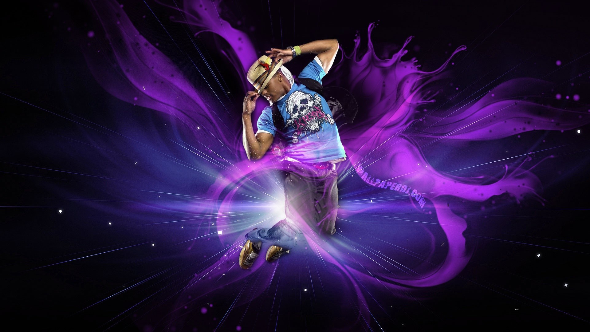 Ballerino hip hop, Fumo viola, Arte digitale, 1920x1080, immagine di sfondo