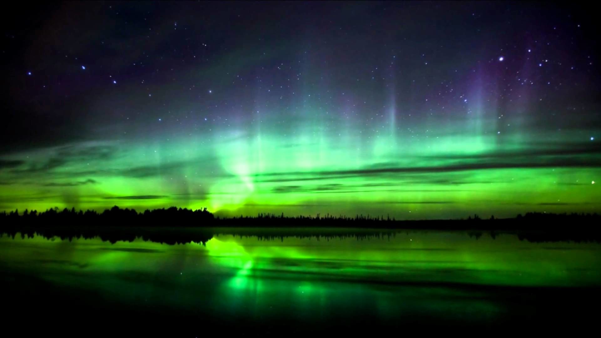 Aurora boreale, Lago, Notte, Verde, Full HD, sfondo desktop