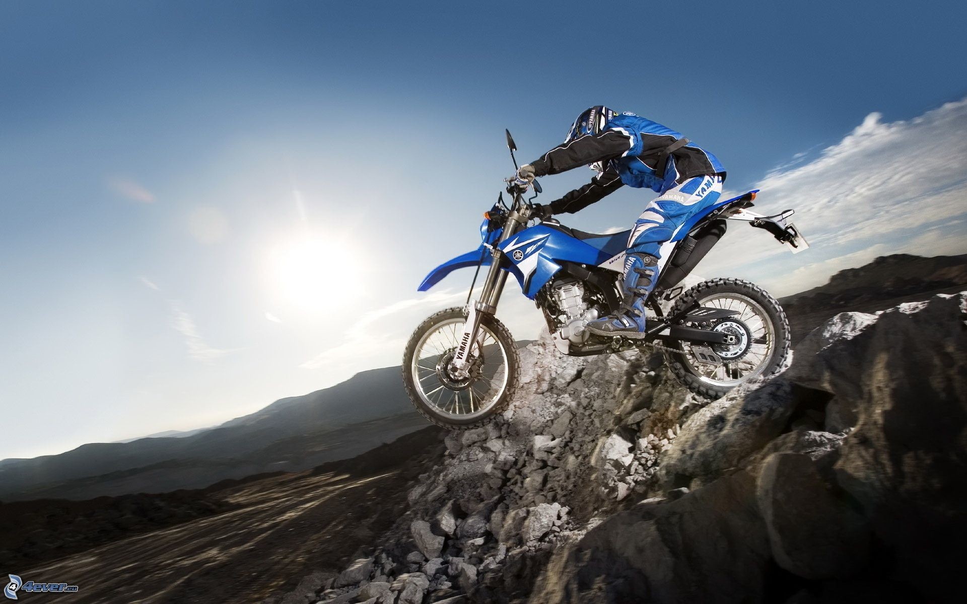 Yamaha YZ, Salto, Motocross, Sole, Rocce, 16:10 Full HD, sfondo widescreen