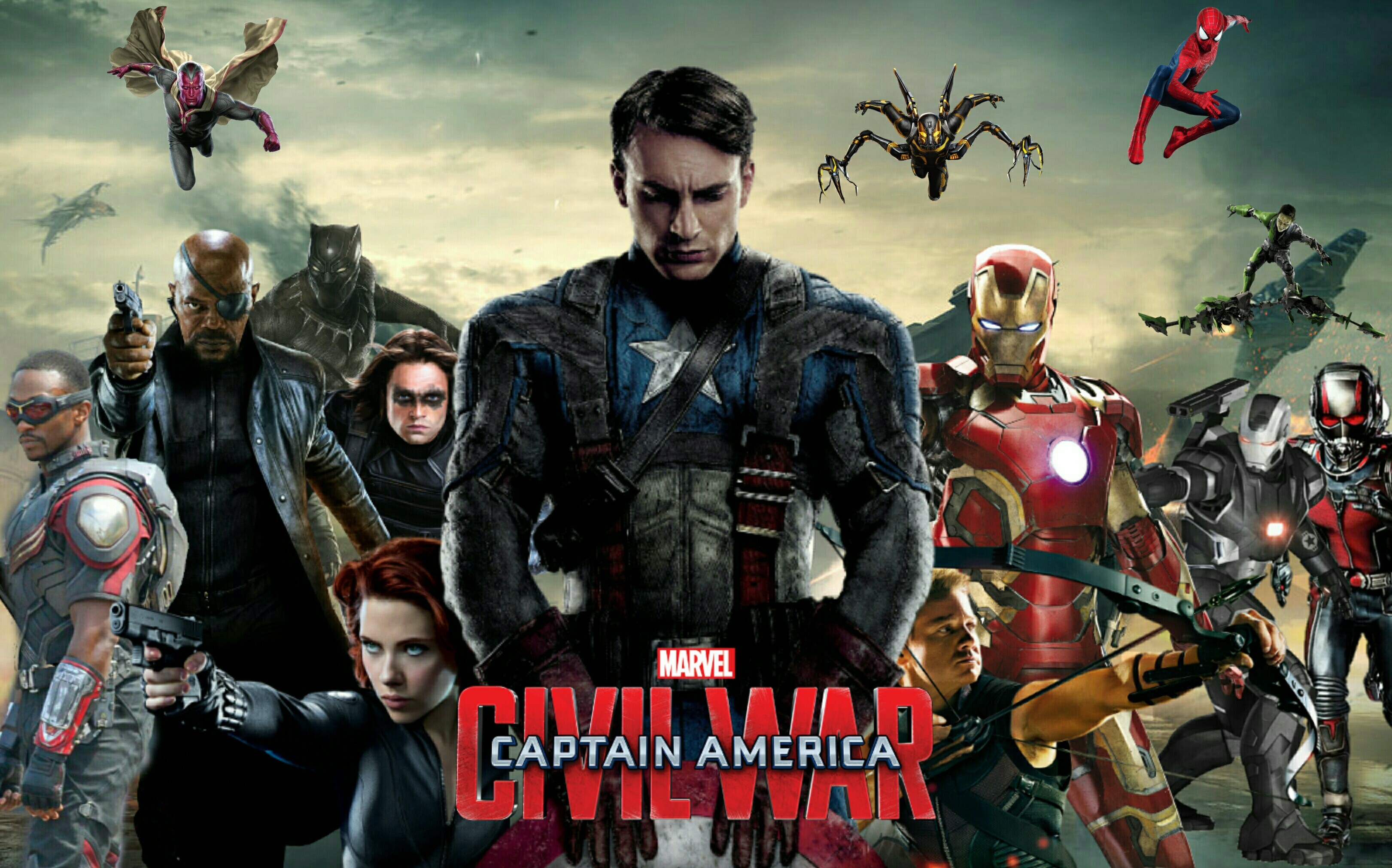 Captain America, Nick Fury, Iron Man, Vedova Nera, Spider-Man, Captain America: Civil War, wallpaper desktop