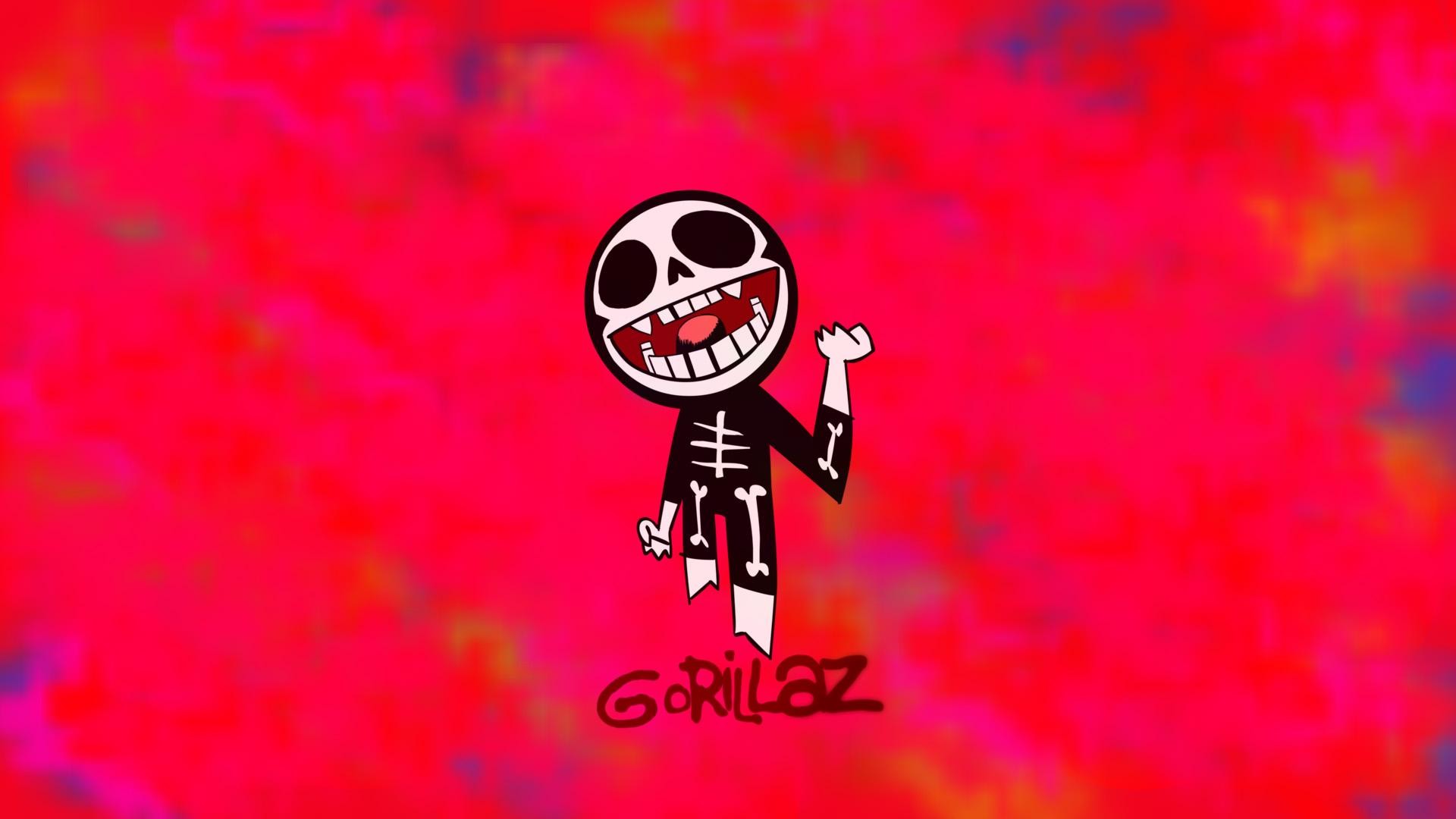 Gorillaz, Logo, Scheletro, Rosso, Full HD 1080p, sfondo desktop