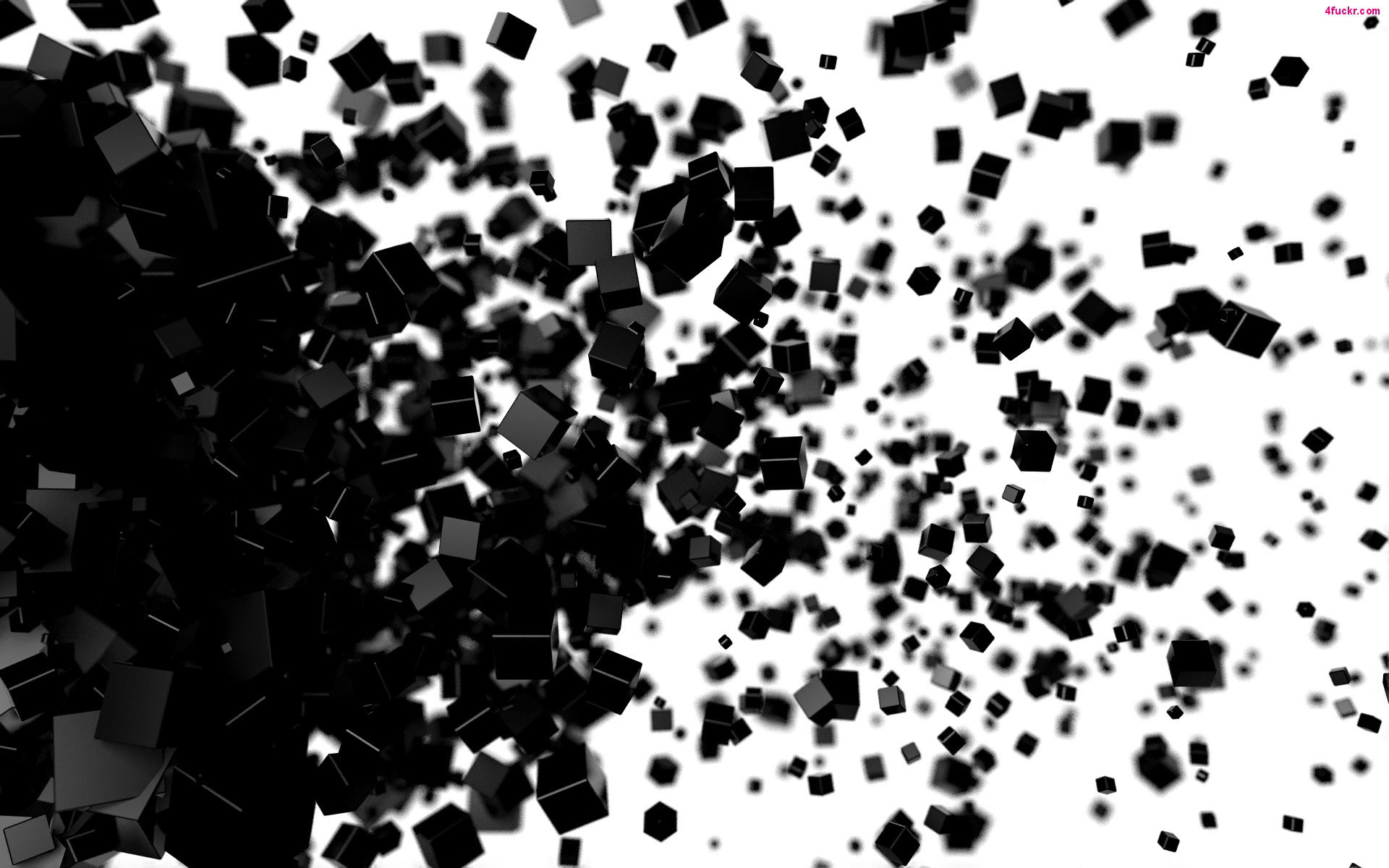 Cubi neri, Esplosione, Bianco e nero, 3D, Full HD, sfondo desktop