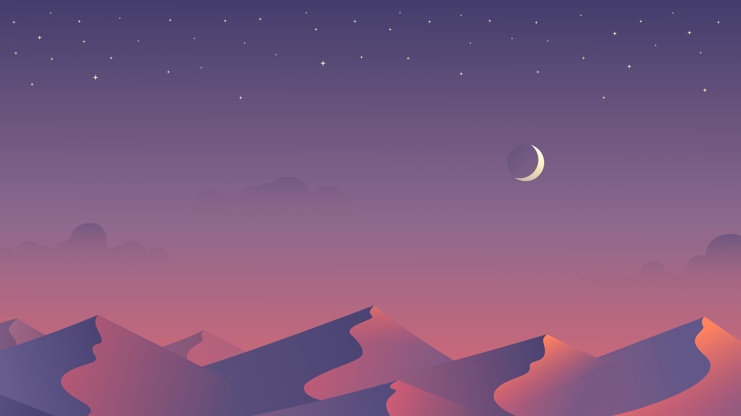 Dune, Luna crescente, Deserto, Notte, Viola, 2K, wallpaper per computer
