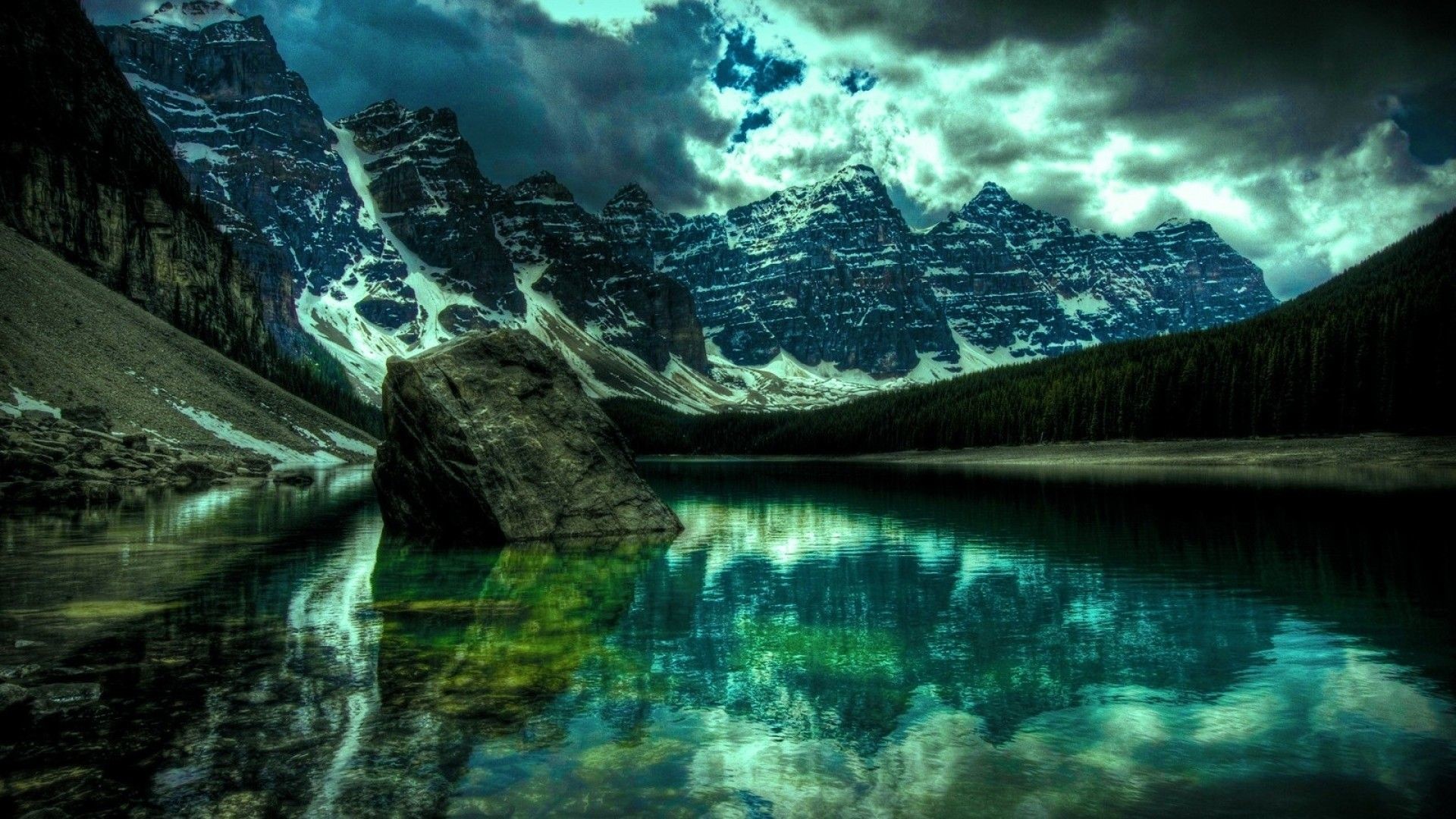 Lago Moraine, Canada, HDR, Montagne, Full HD, sfondo desktop