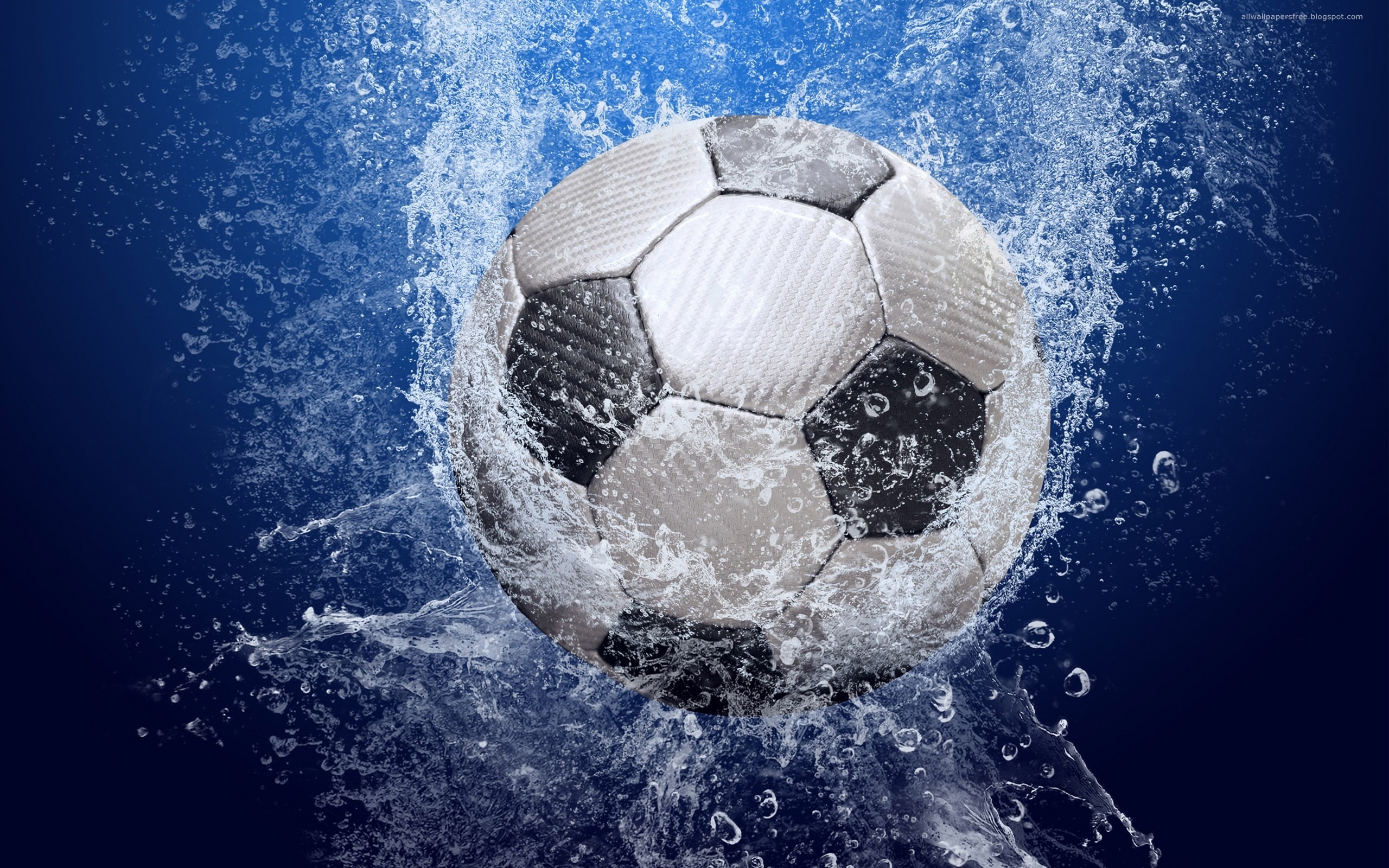 Pallone, Spruzzi d'acqua, Sfondo blu, Arte digitale, 2K, wallpaper per PC