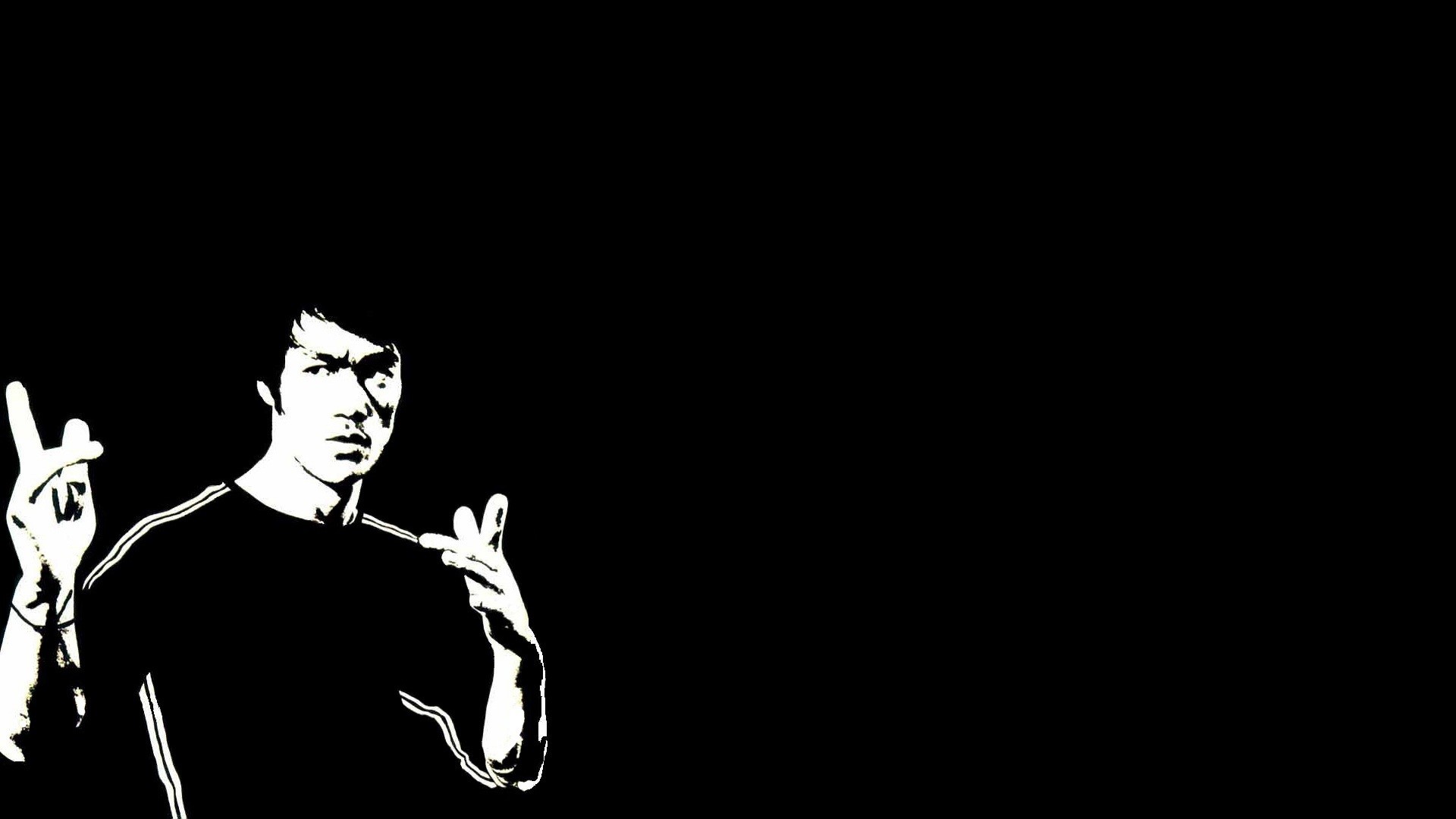 Bruce Lee, Bianco e nero, Stencil, Sfondo nero, Full HD, wallpaper per computer