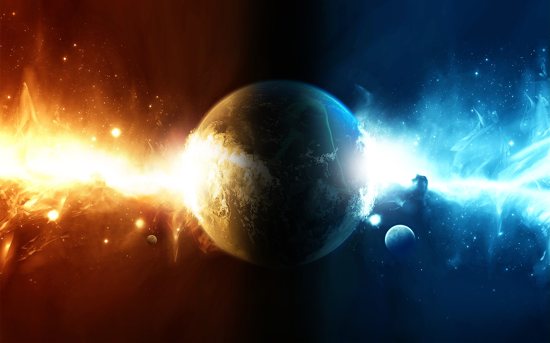 Pianeta, Fuoco e ghiaccio, Arancione, Blu, 16:10 Full HD, sfondo widescreen