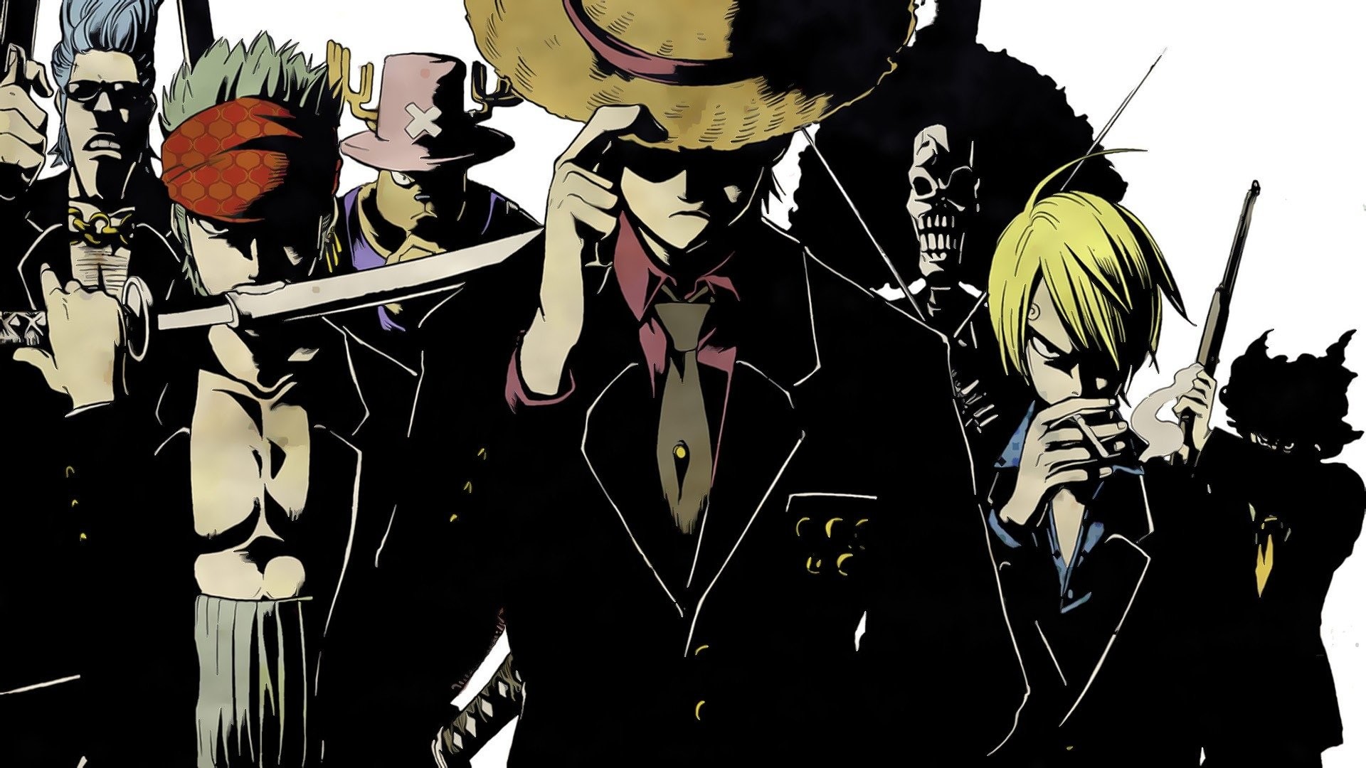 Monkey D. Luffy, Roronoa Zoro, Sanji, Pirati di Cappello di Paglia, One Piece, Abiti eleganti, sfondo Full HD