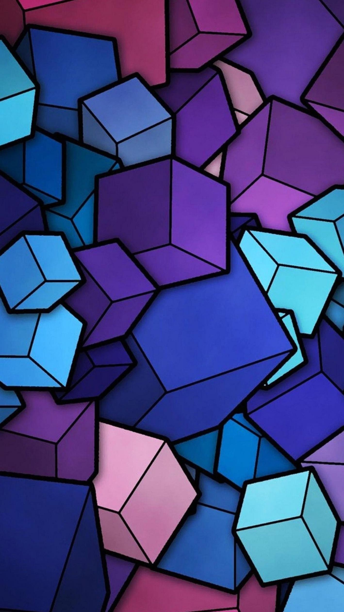 Cubi, Geometria, Viola, Blu, Astratto, Full HD, sfondo per iPhone e Android