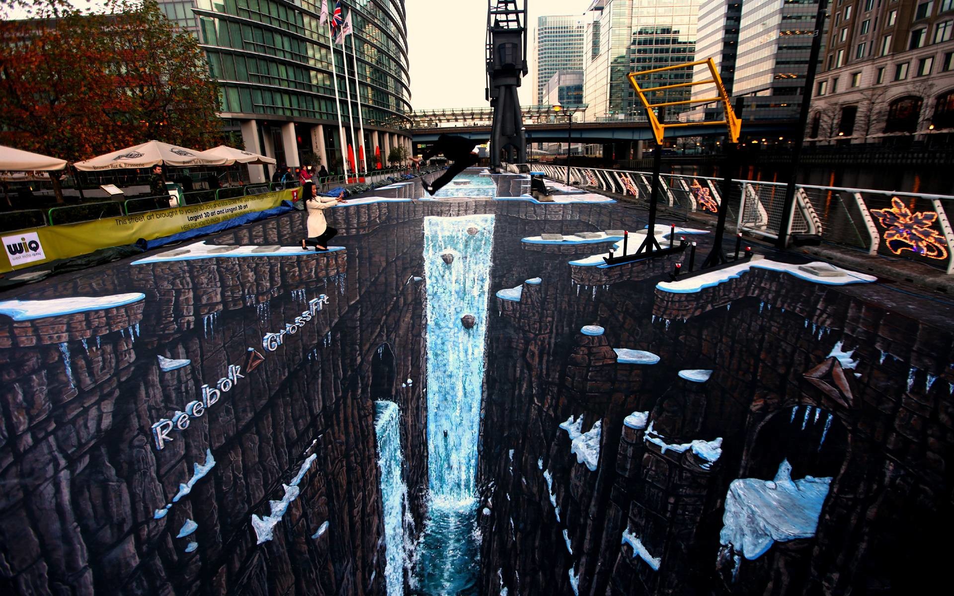 Arte 3D di strada, Illusione ottica, Voragine, Pavimento, Full HD, sfondo Windows 11