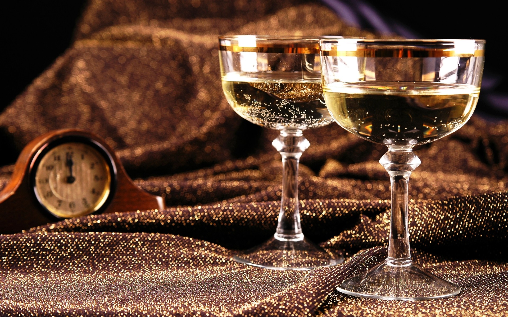 Coppe di champagne, Orologio, Mezzanotte, Brindisi, Full HD, sfondo desktop