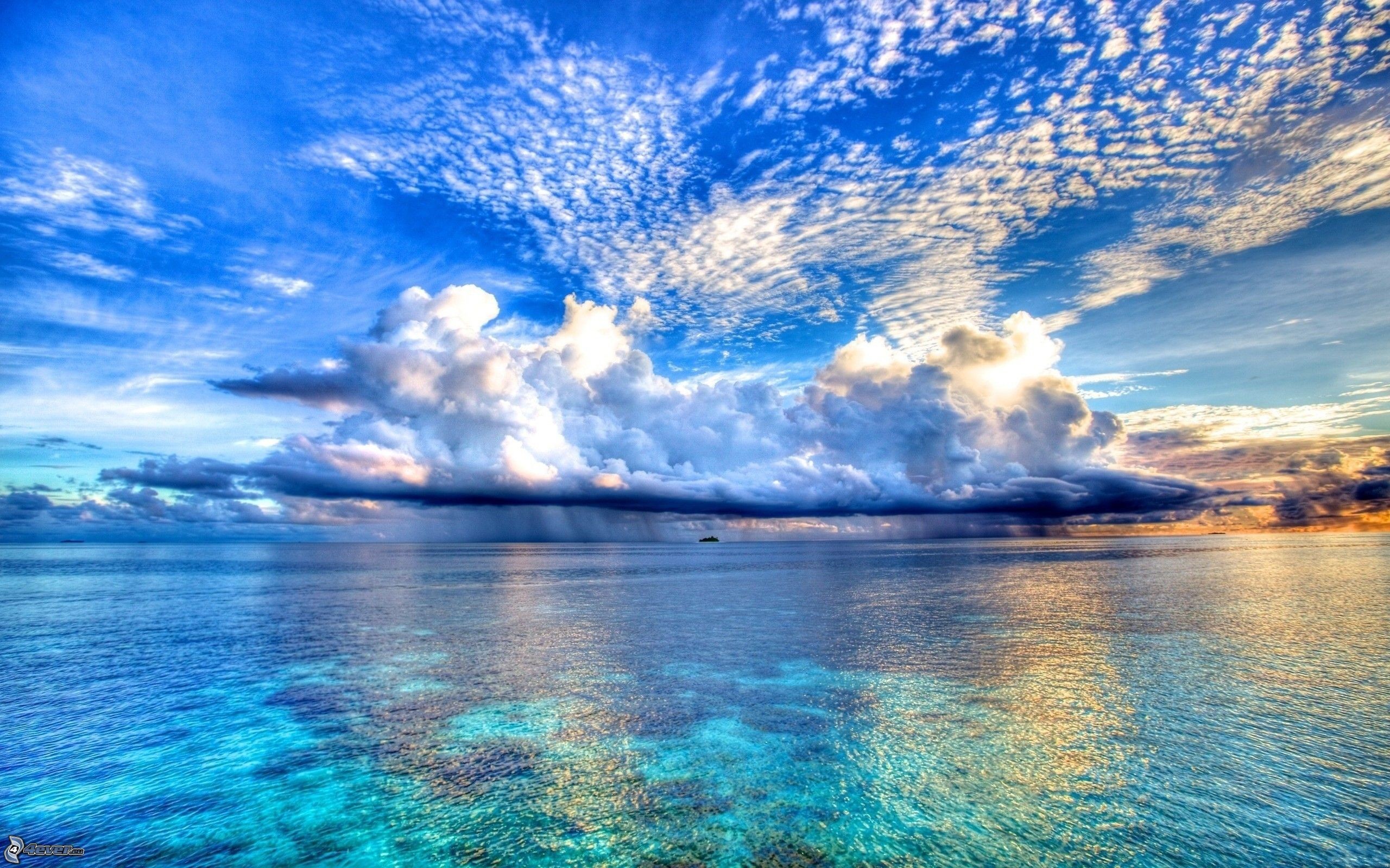 Nuvole, Mare, Riflesso, Cielo blu, 2560x1600, sfondo per PC