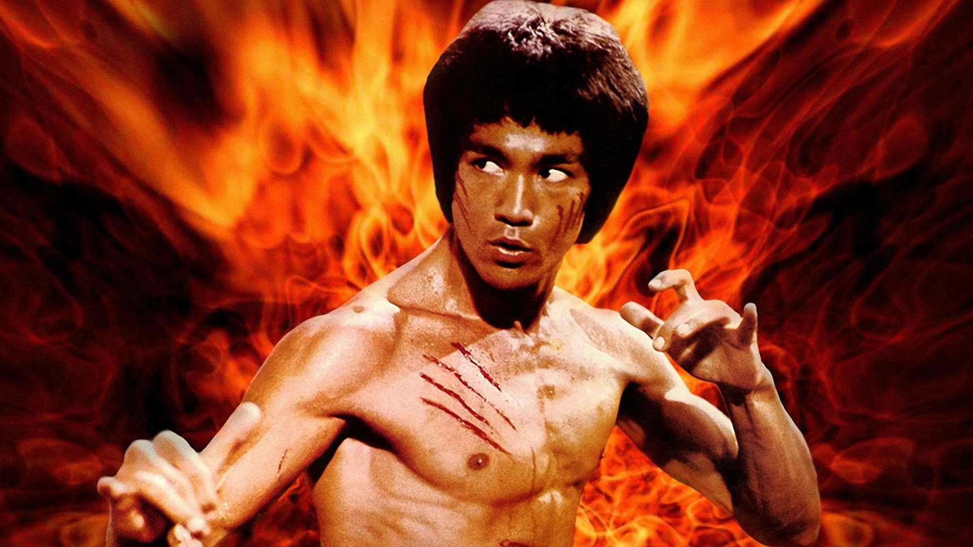 Bruce Lee, Fiamme, Graffi, Muscoli, Full HD, sfondo per PC e portatile