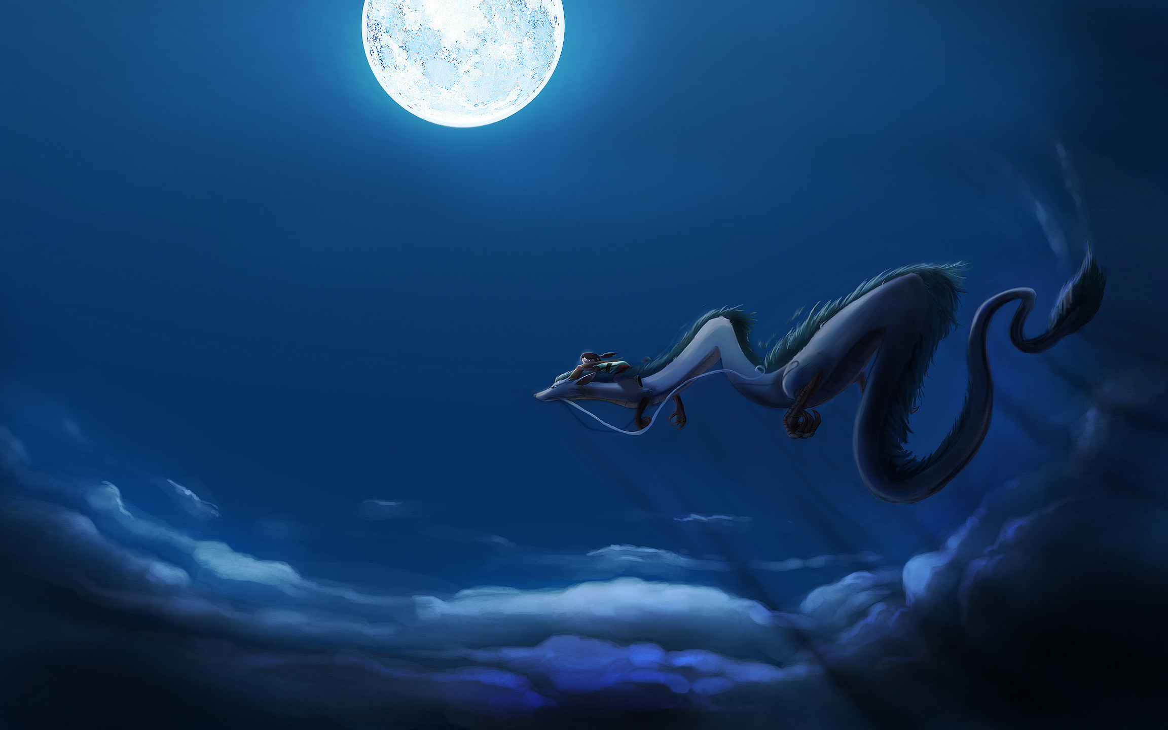 Haku, La città incantata, Studio Ghibli, Drago, Luna piena, 2304x1440, sfondo MacBook Pro