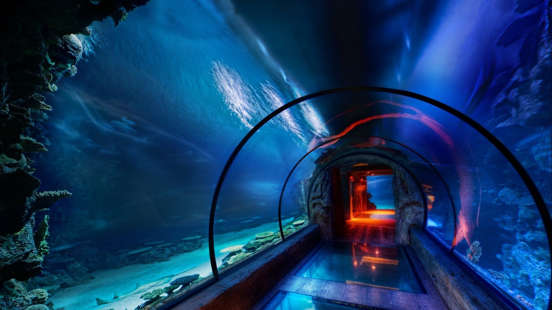 Tunnel acquario, Sottomarino, Arte digitale, Blu, sfondo per il tuo desktop