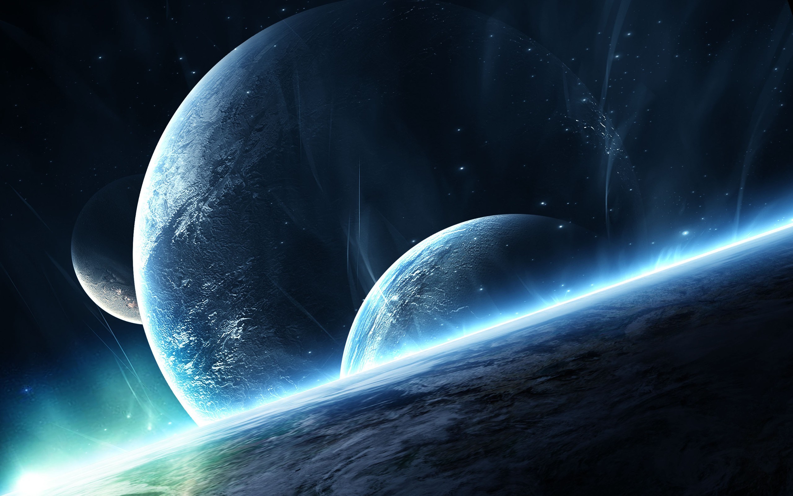 Pianeti, Lune, Blu, Fantascienza, 2560x1600, immagine di sfondo
